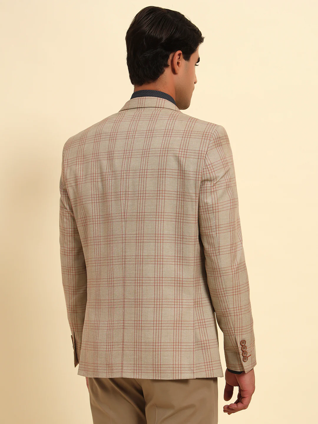 Fawn Checkered Smart Fit Summer Coat | Cantabil - Image 7