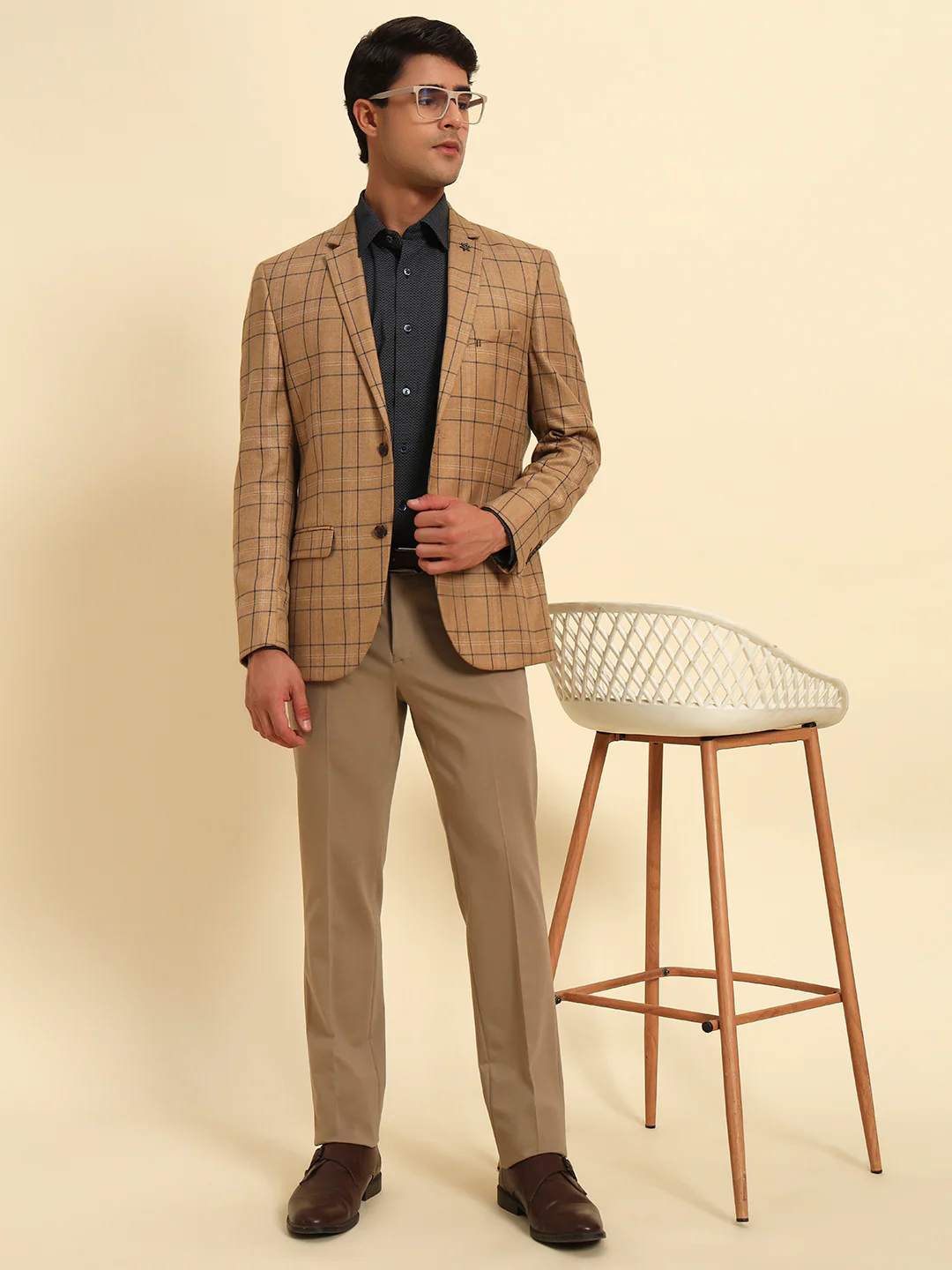 Blazer for Men | Premium Formal Blazer Slim Fit Notched Collar Poly Viscose Fabric Checkered Pattern - Image 2