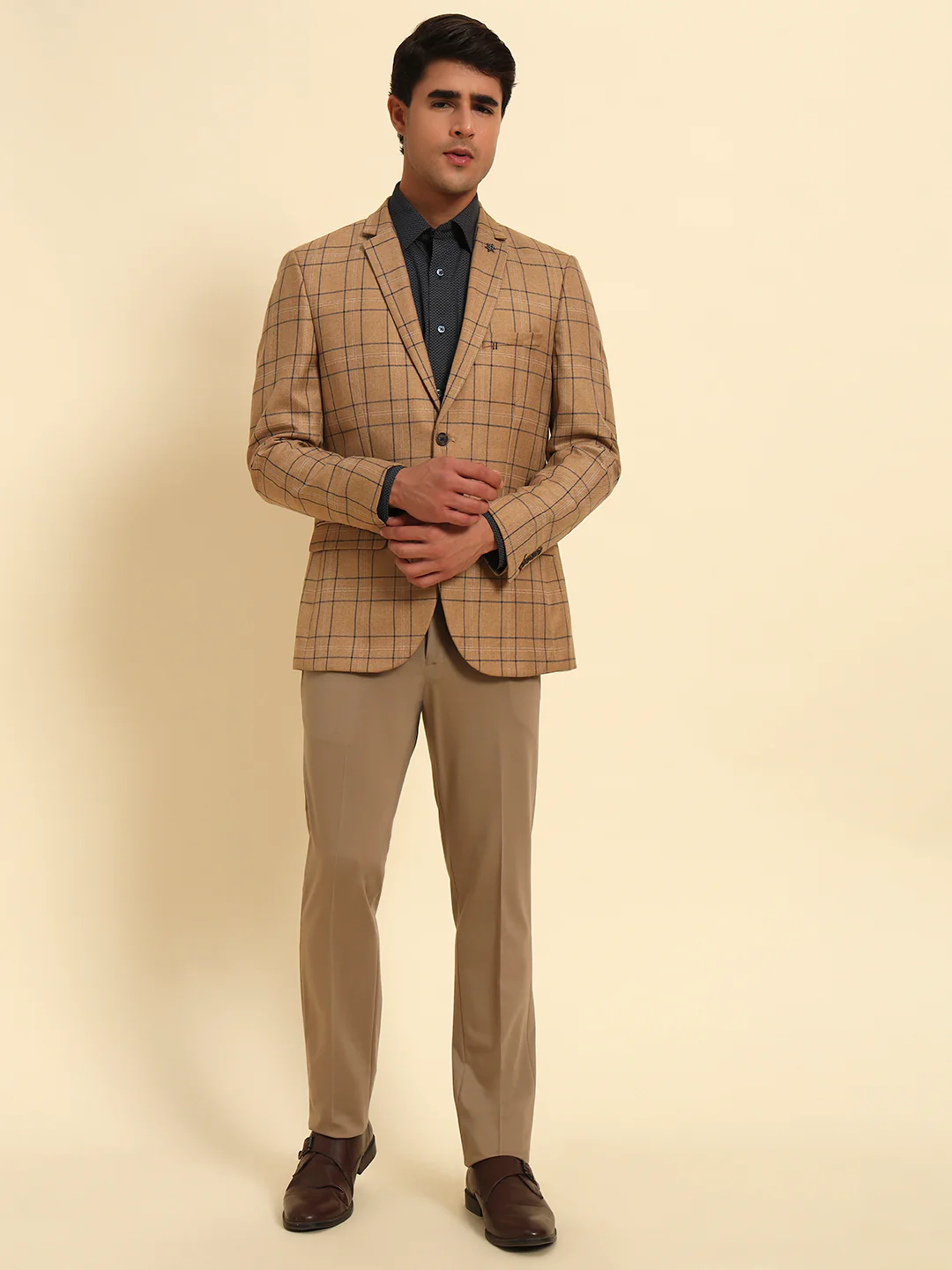 Blazer for Men | Premium Formal Blazer Slim Fit Notched Collar Poly Viscose Fabric Checkered Pattern - Image 3