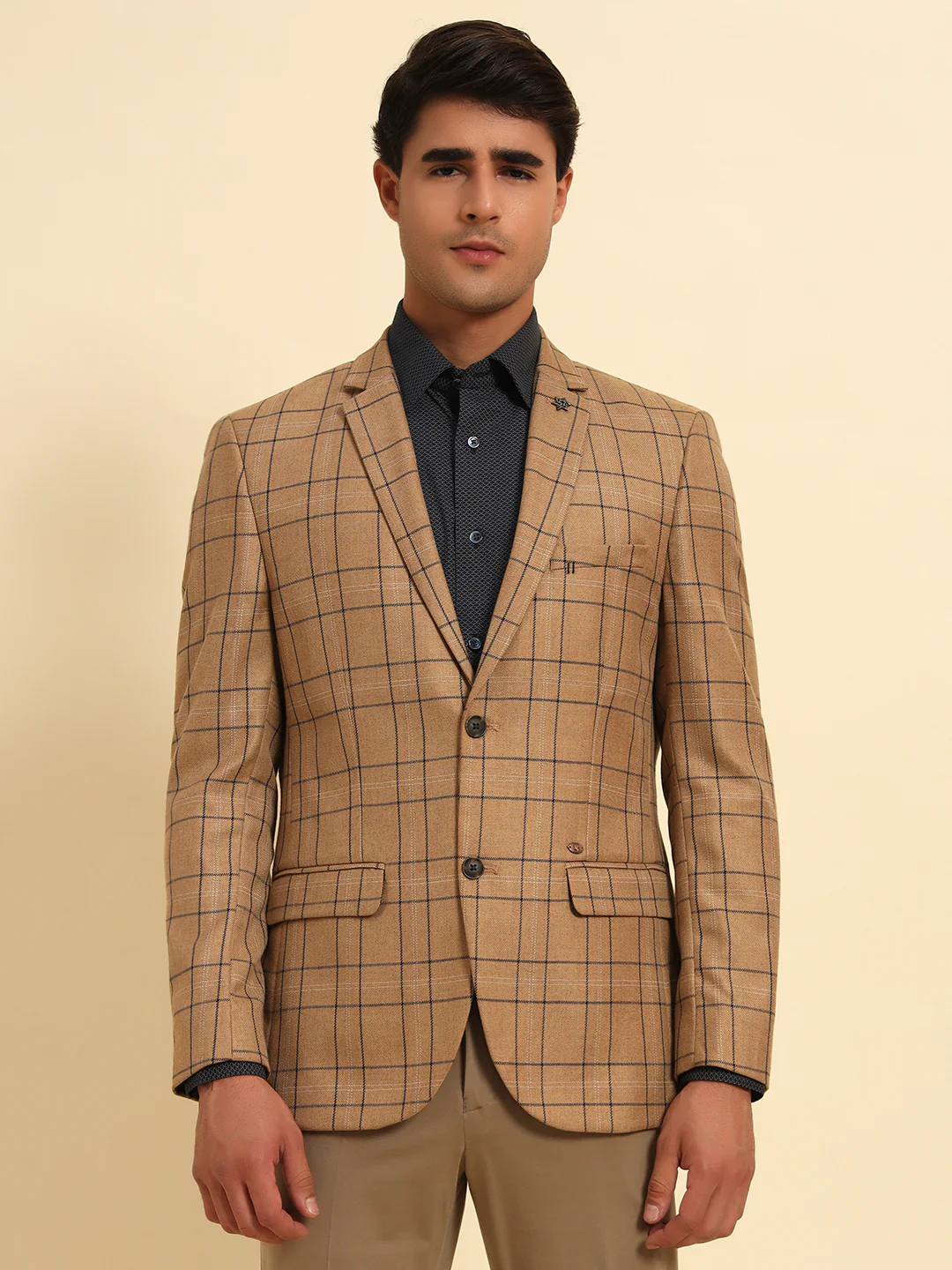Blazer for Men | Premium Formal Blazer Slim Fit Notched Collar Poly Viscose Fabric Checkered Pattern - Image 5