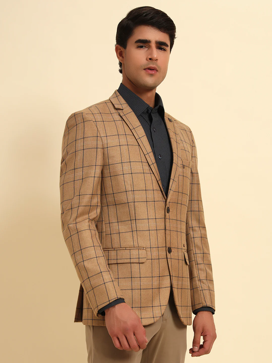 Blazer for Men | Premium Formal Blazer Slim Fit Notched Collar Poly Viscose Fabric Checkered Pattern - Image 6