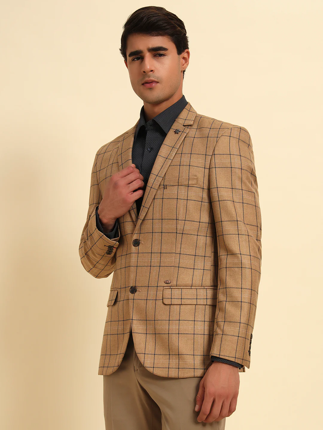 Blazer for Men | Premium Formal Blazer Slim Fit Notched Collar Poly Viscose Fabric Checkered Pattern - Image 8