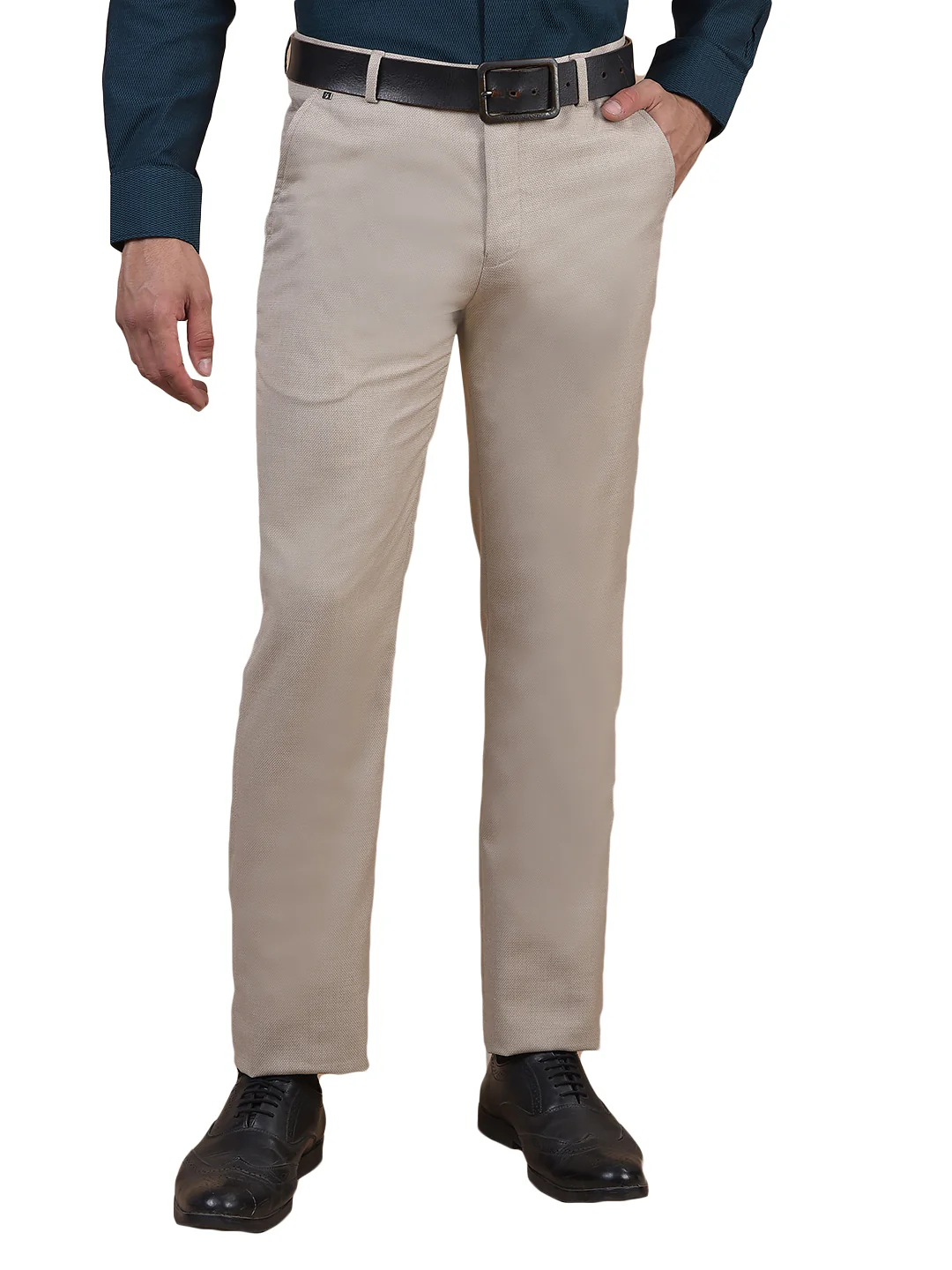 Formal Trouser for Men | Breathable & Soft with Color Fastness Regular Fit Poly Viscose Fabric Self Design Pattern Hook & Eye Closure - Image 2