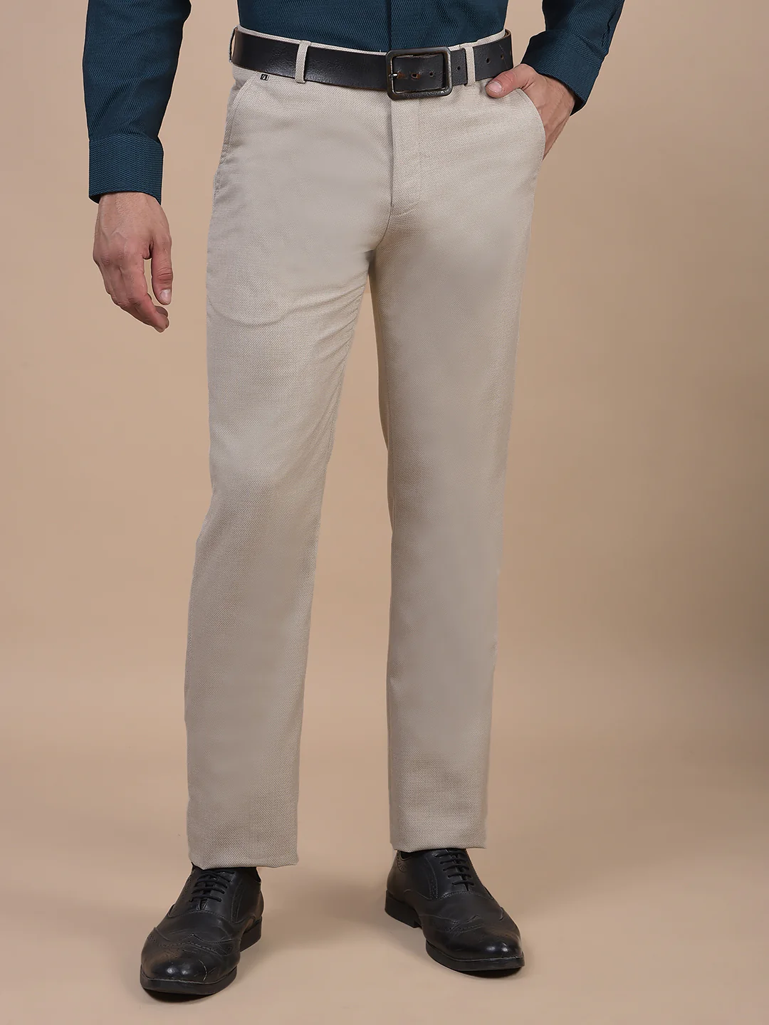 Formal Trouser for Men | Breathable & Soft with Color Fastness Regular Fit Poly Viscose Fabric Self Design Pattern Hook & Eye Closure - Image 3