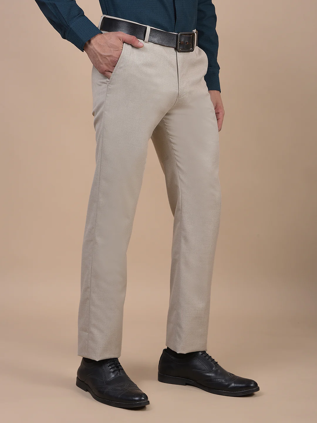 Formal Trouser for Men | Breathable & Soft with Color Fastness Regular Fit Poly Viscose Fabric Self Design Pattern Hook & Eye Closure - Image 4