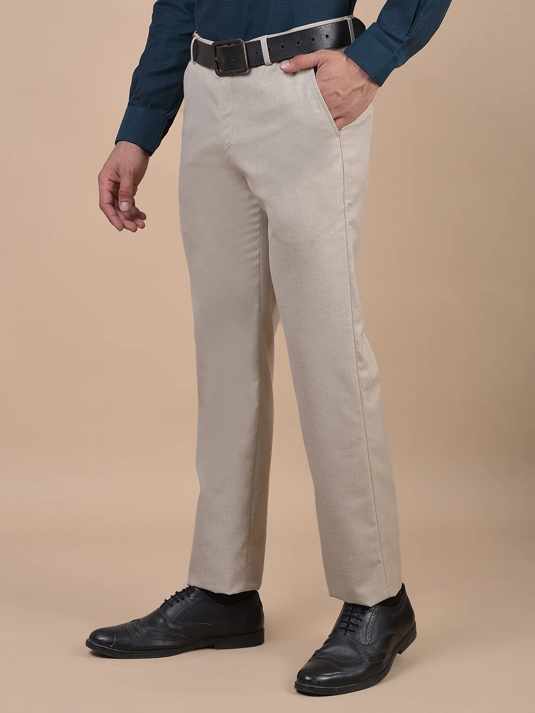 Formal Trouser for Men | Breathable & Soft with Color Fastness Regular Fit Poly Viscose Fabric Self Design Pattern Hook & Eye Closure - Image 5
