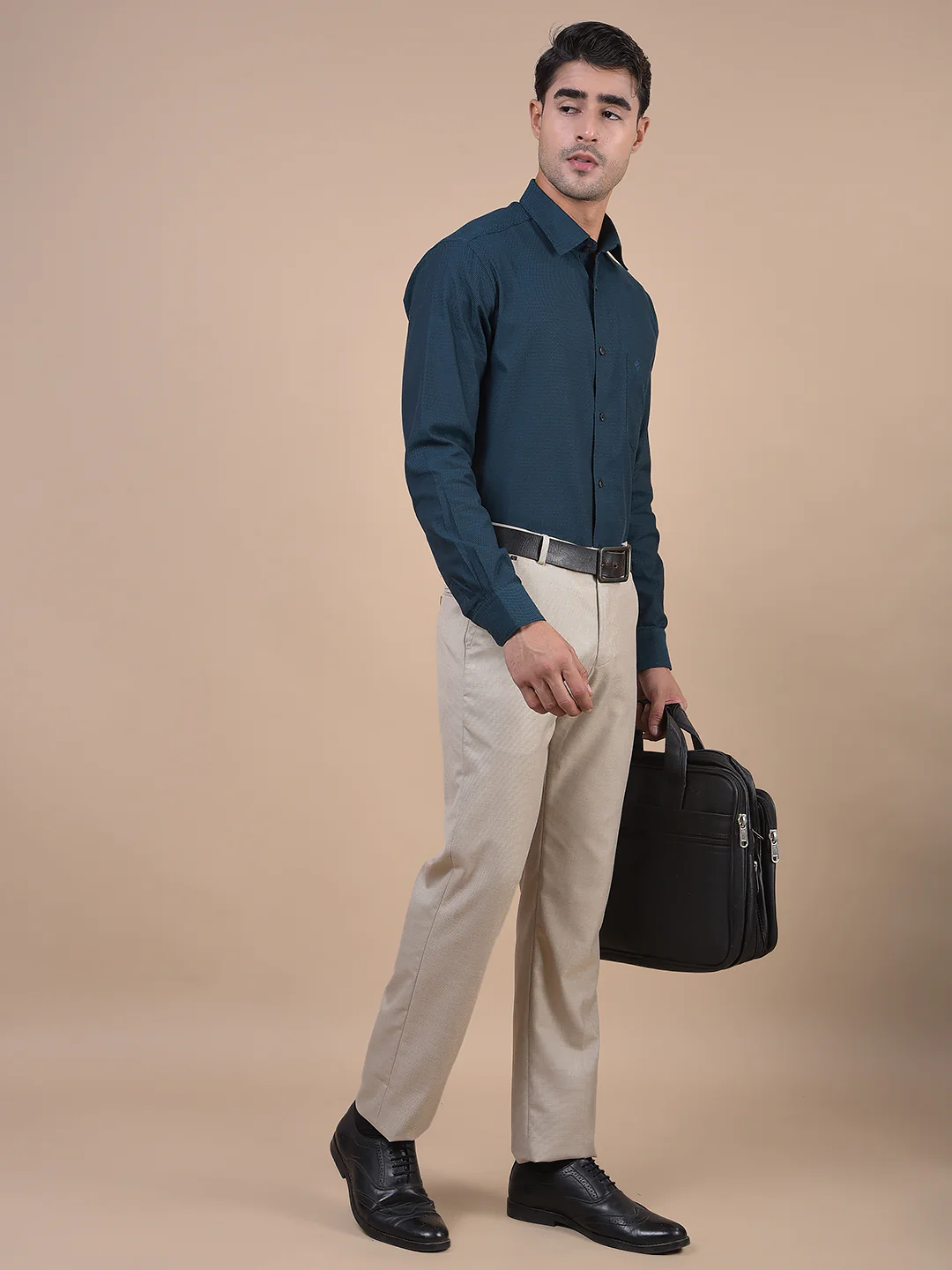Formal Trouser for Men | Breathable & Soft with Color Fastness Regular Fit Poly Viscose Fabric Self Design Pattern Hook & Eye Closure - Image 6