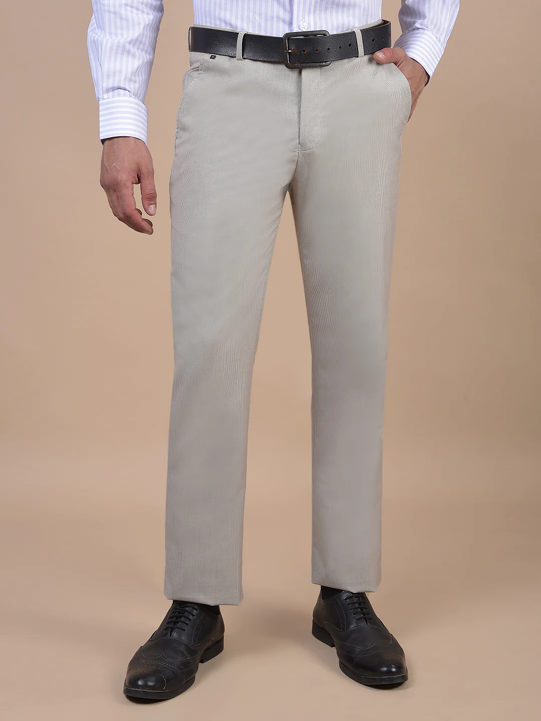 Formal Trouser for Men | Breathable & Soft with Color Fastness Regular Fit Poly Viscose Fabric Self Design Pattern Hook & Eye Closure - Image 4