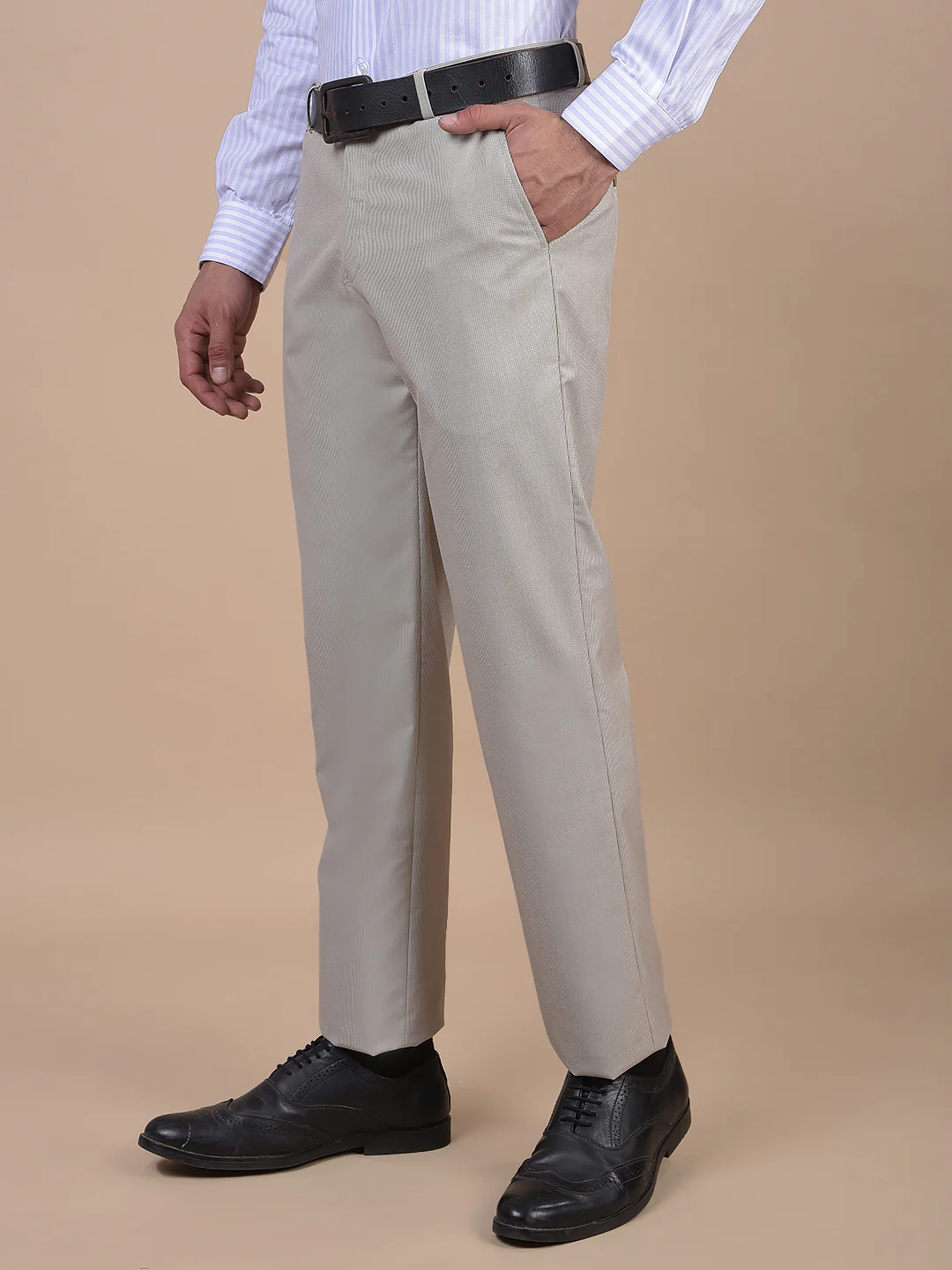 Formal Trouser for Men | Breathable & Soft with Color Fastness Regular Fit Poly Viscose Fabric Self Design Pattern Hook & Eye Closure - Image 5