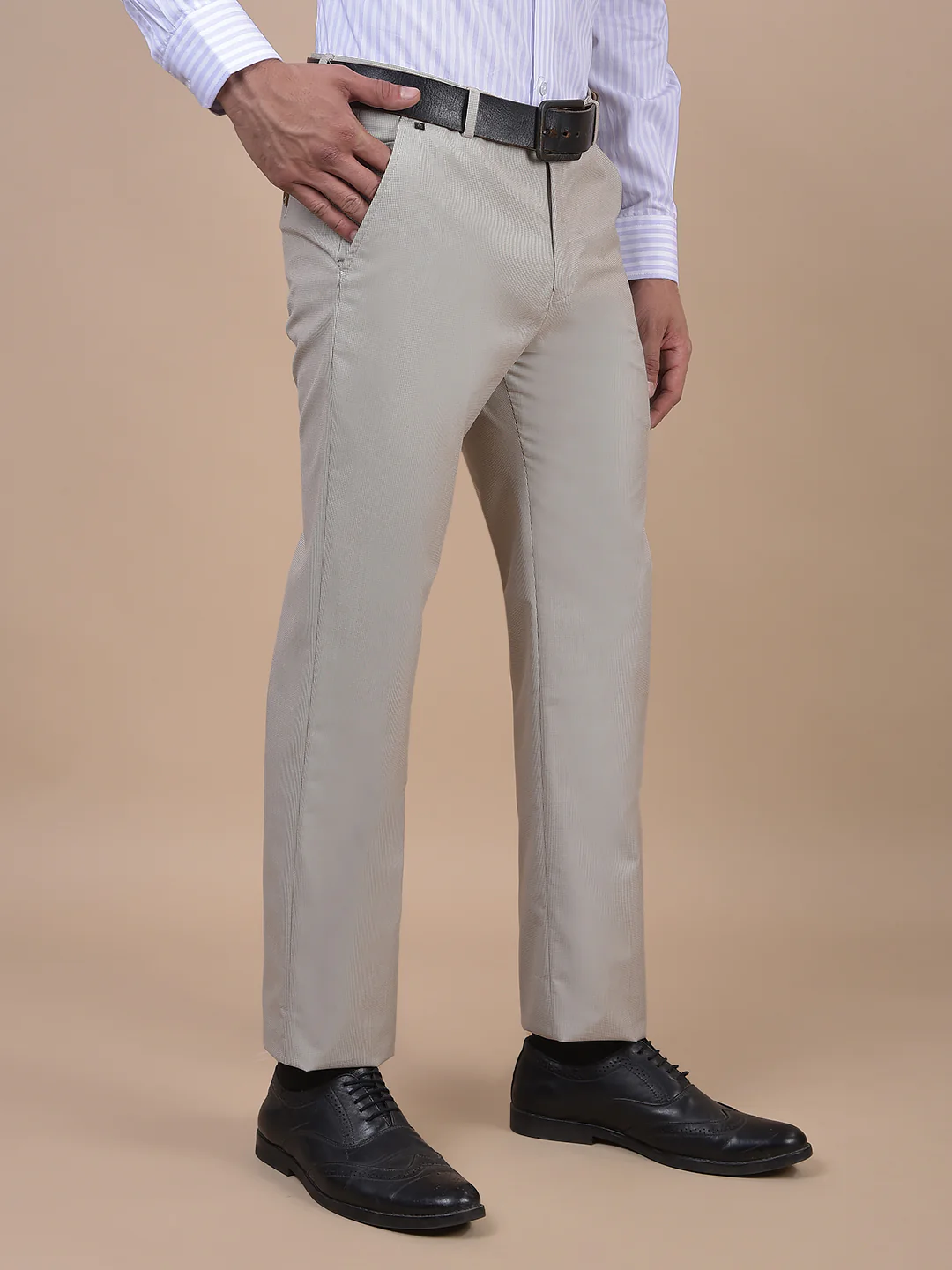 Formal Trouser for Men | Breathable & Soft with Color Fastness Regular Fit Poly Viscose Fabric Self Design Pattern Hook & Eye Closure - Image 6