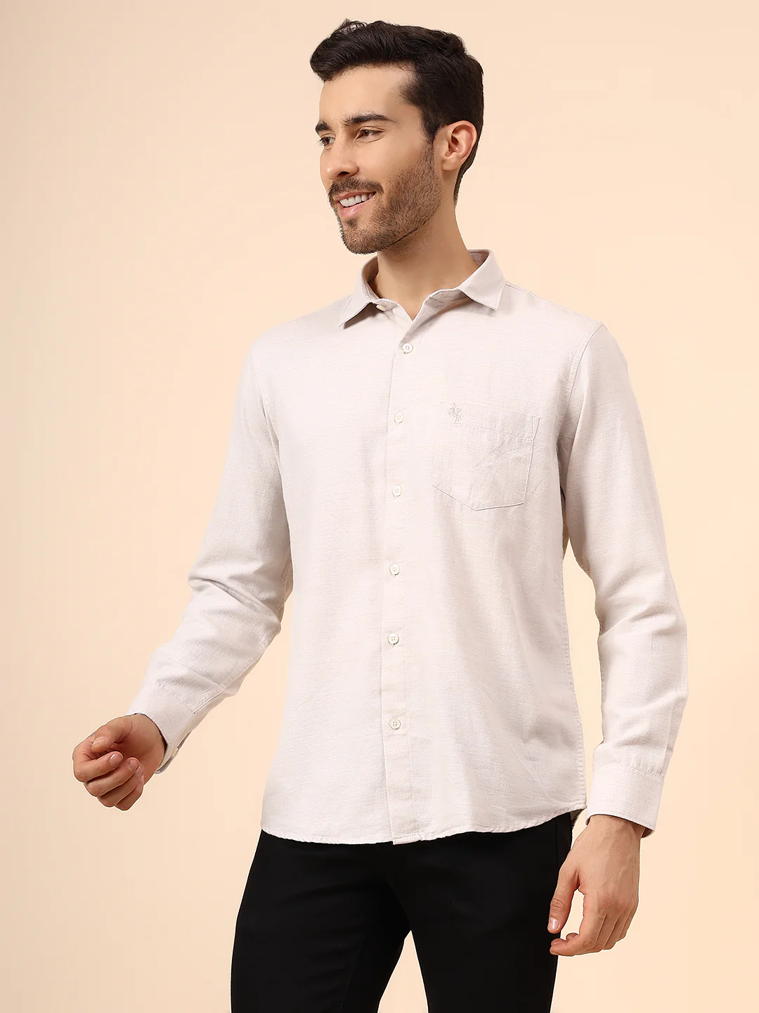 Casual Shirt for Men | Breathable & Soft with Color Fastness Regular Fit Spread Collar Neck Cotton Blend Fabric Self Design Pattern - Image 3
