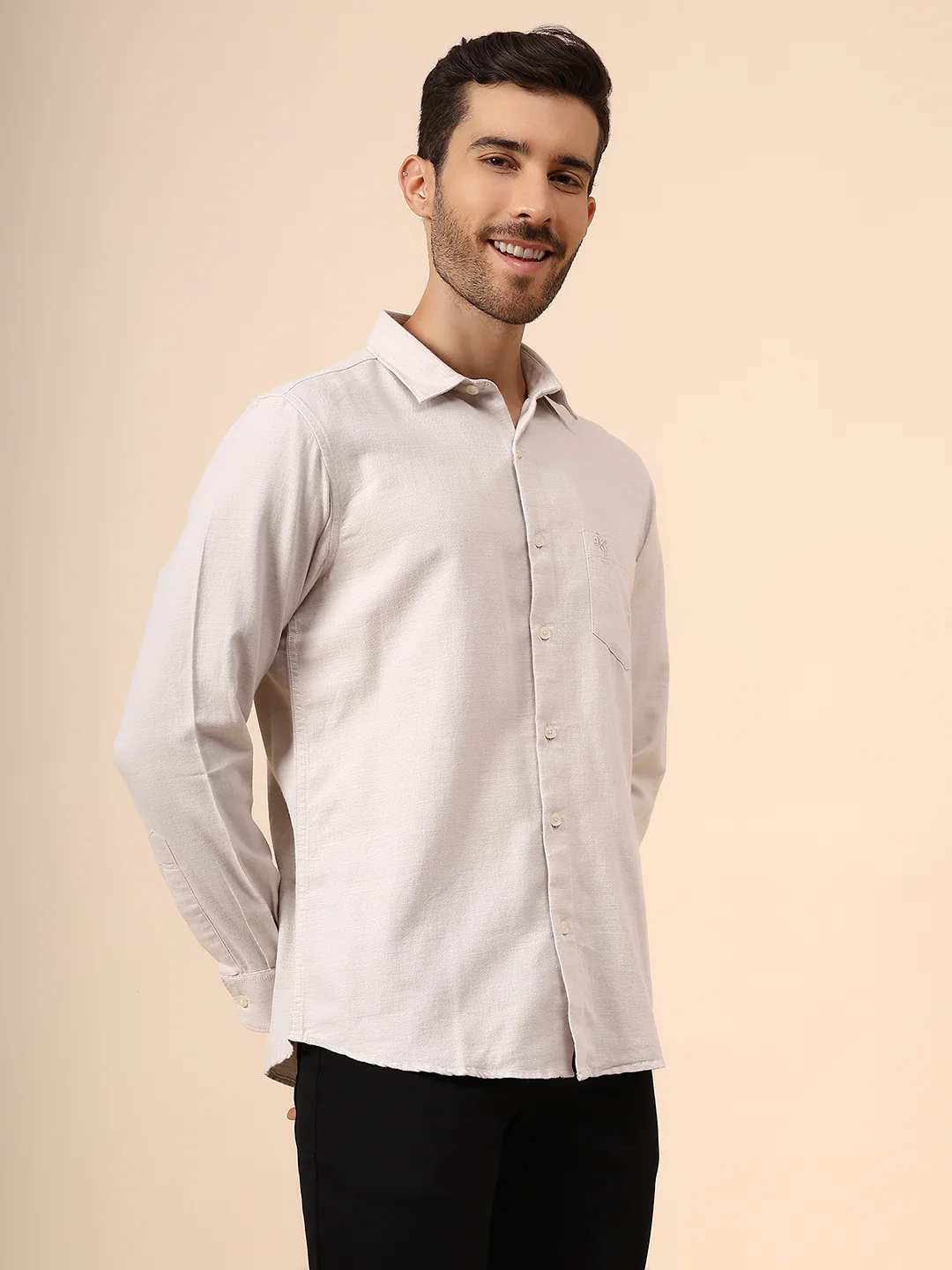 Casual Shirt for Men | Breathable & Soft with Color Fastness Regular Fit Spread Collar Neck Cotton Blend Fabric Self Design Pattern - Image 4
