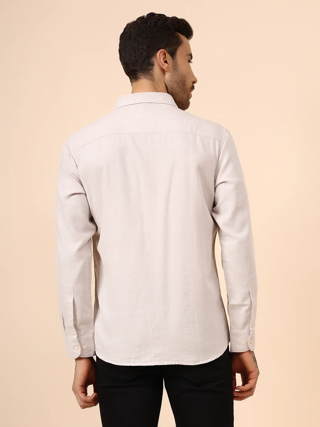 Casual Shirt for Men | Breathable & Soft with Color Fastness Regular Fit Spread Collar Neck Cotton Blend Fabric Self Design Pattern - Image 5