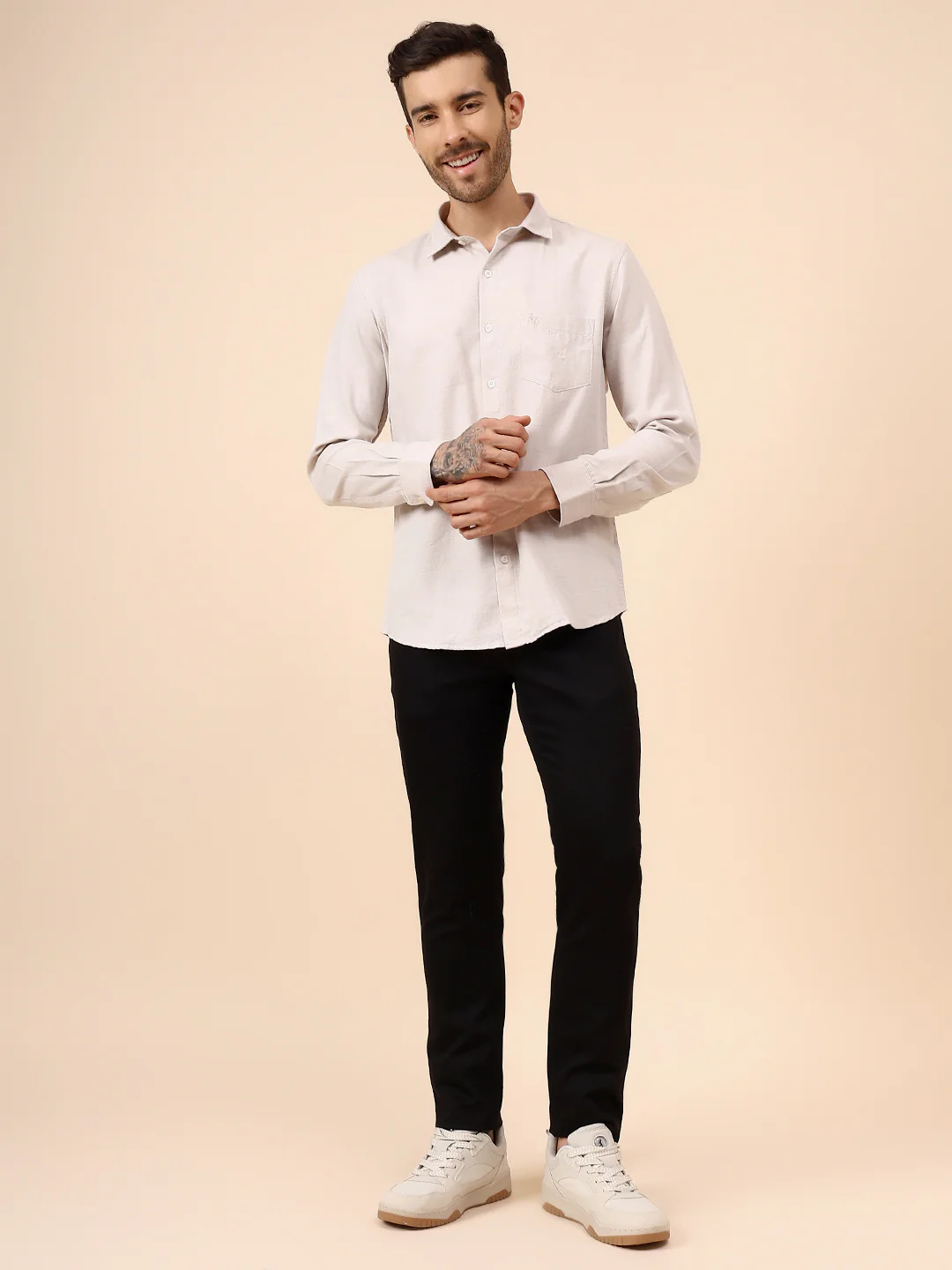 Casual Shirt for Men | Breathable & Soft with Color Fastness Regular Fit Spread Collar Neck Cotton Blend Fabric Self Design Pattern - Image 7