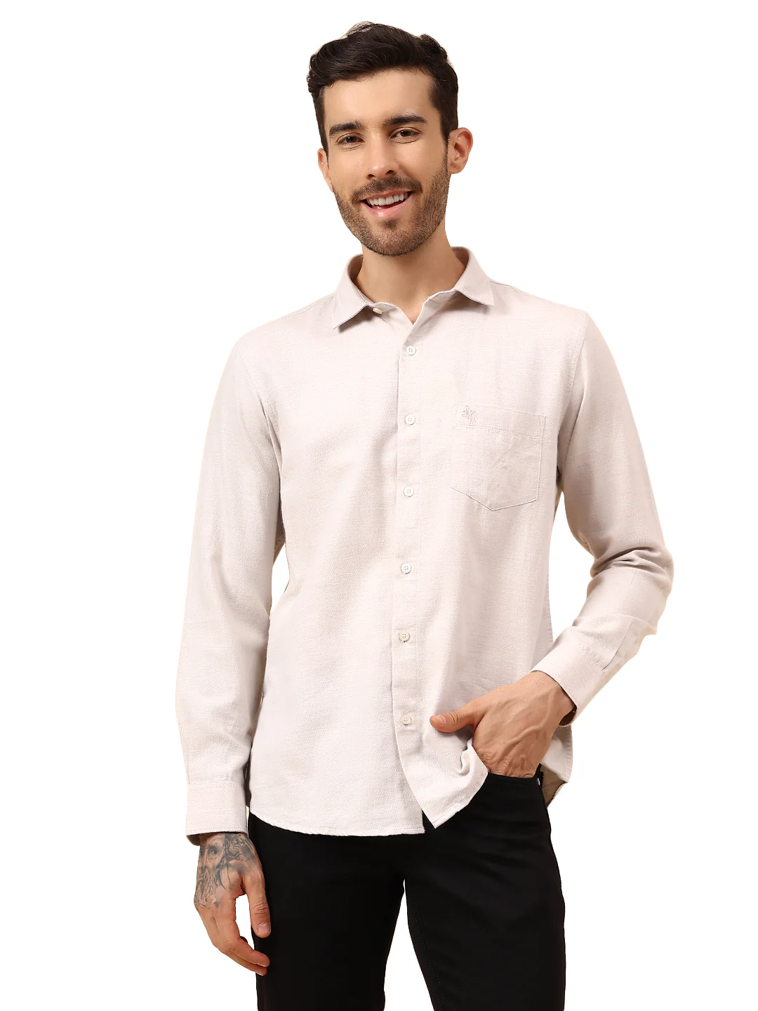 Casual Shirt for Men | Breathable & Soft with Color Fastness Regular Fit Spread Collar Neck Cotton Blend Fabric Self Design Pattern - Image 8