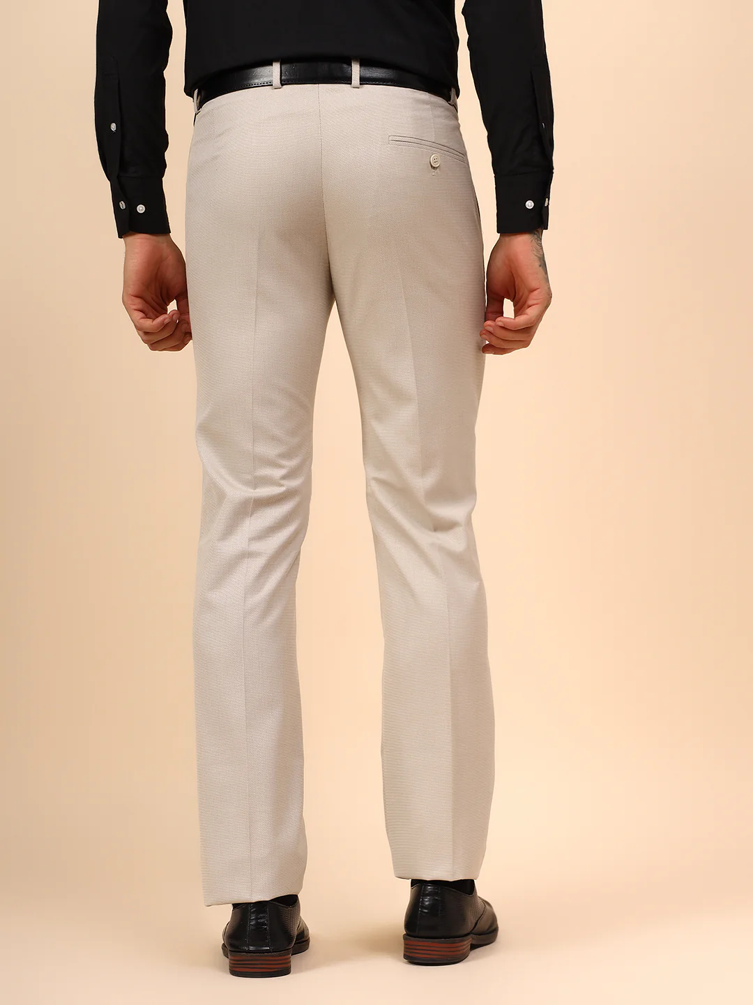 Men's Fawn Self Design Non Plated Regular Fit Formal Trouser - Image 5