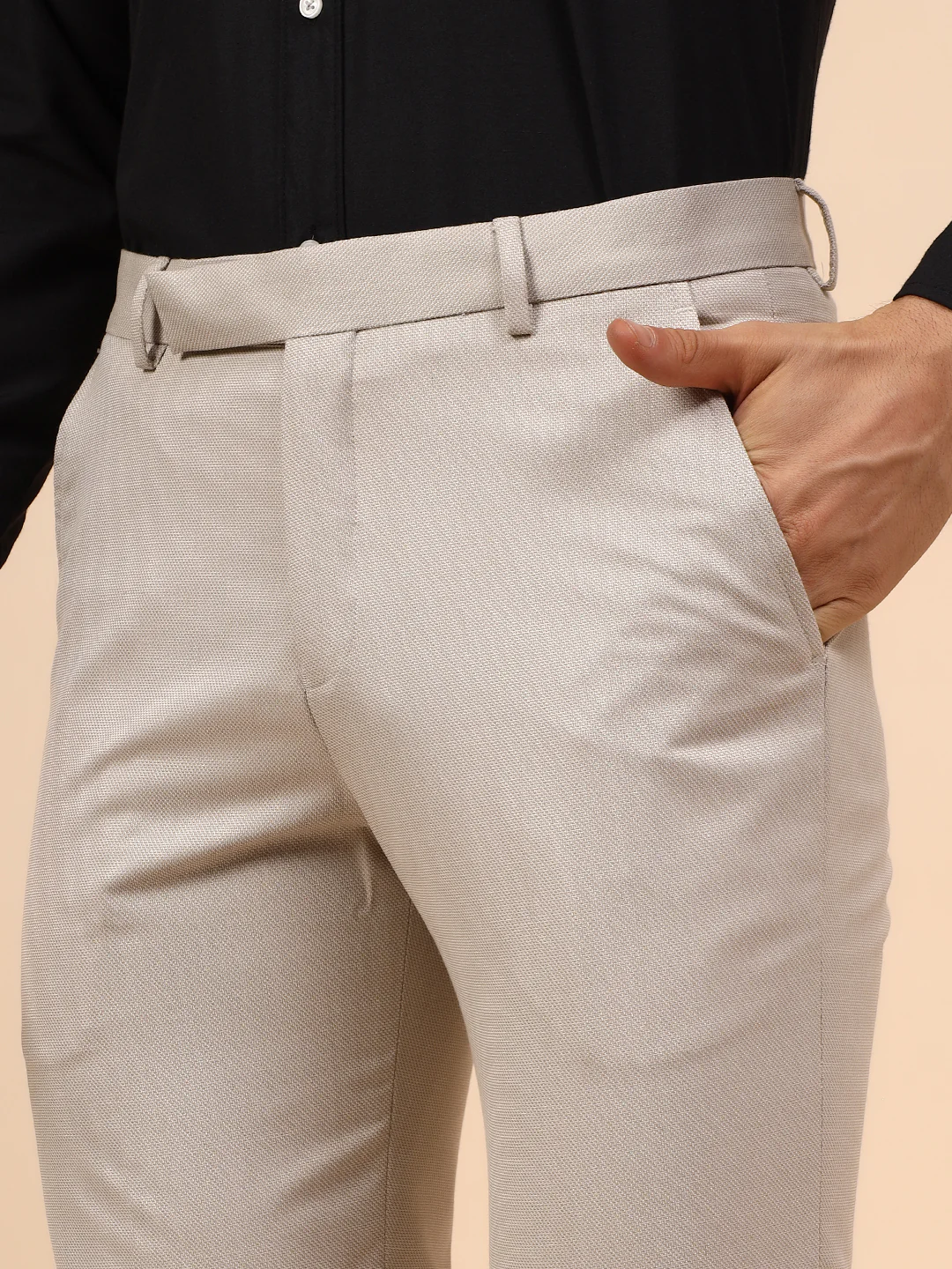 Men's Fawn Self Design Non Plated Regular Fit Formal Trouser - Image 6