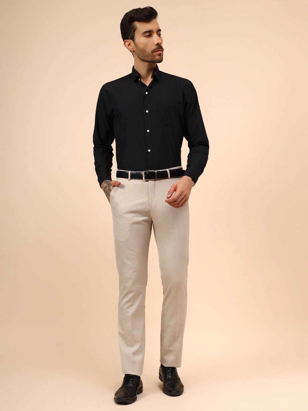 Men's Fawn Self Design Non Plated Regular Fit Formal Trouser - Image 7