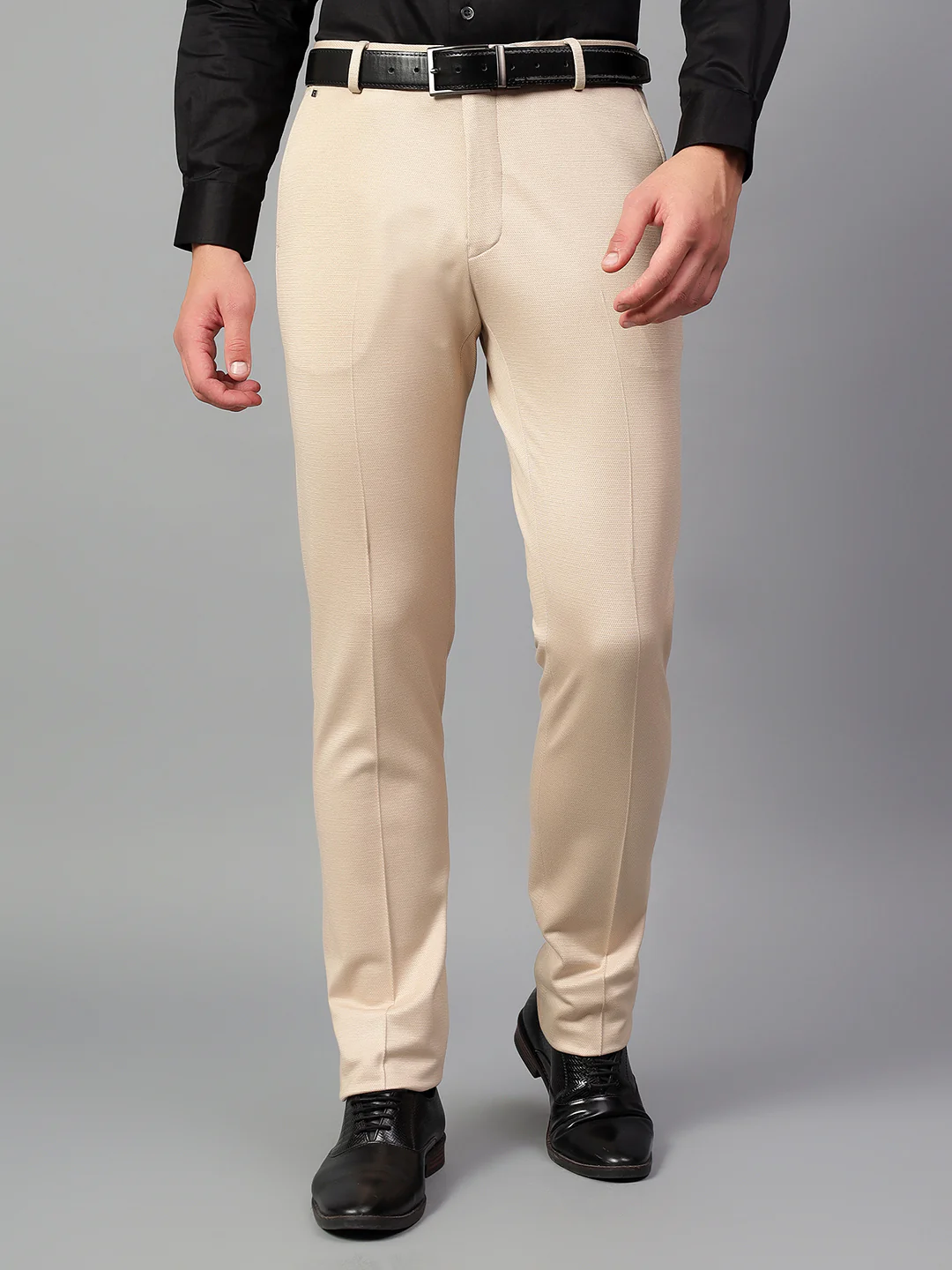 Formal Trouser for Men | Breathable & Soft with Color Fastness Regular Fit Terry Rayon Fabric Self Design Pattern Hook & Eye Closure - Image 2