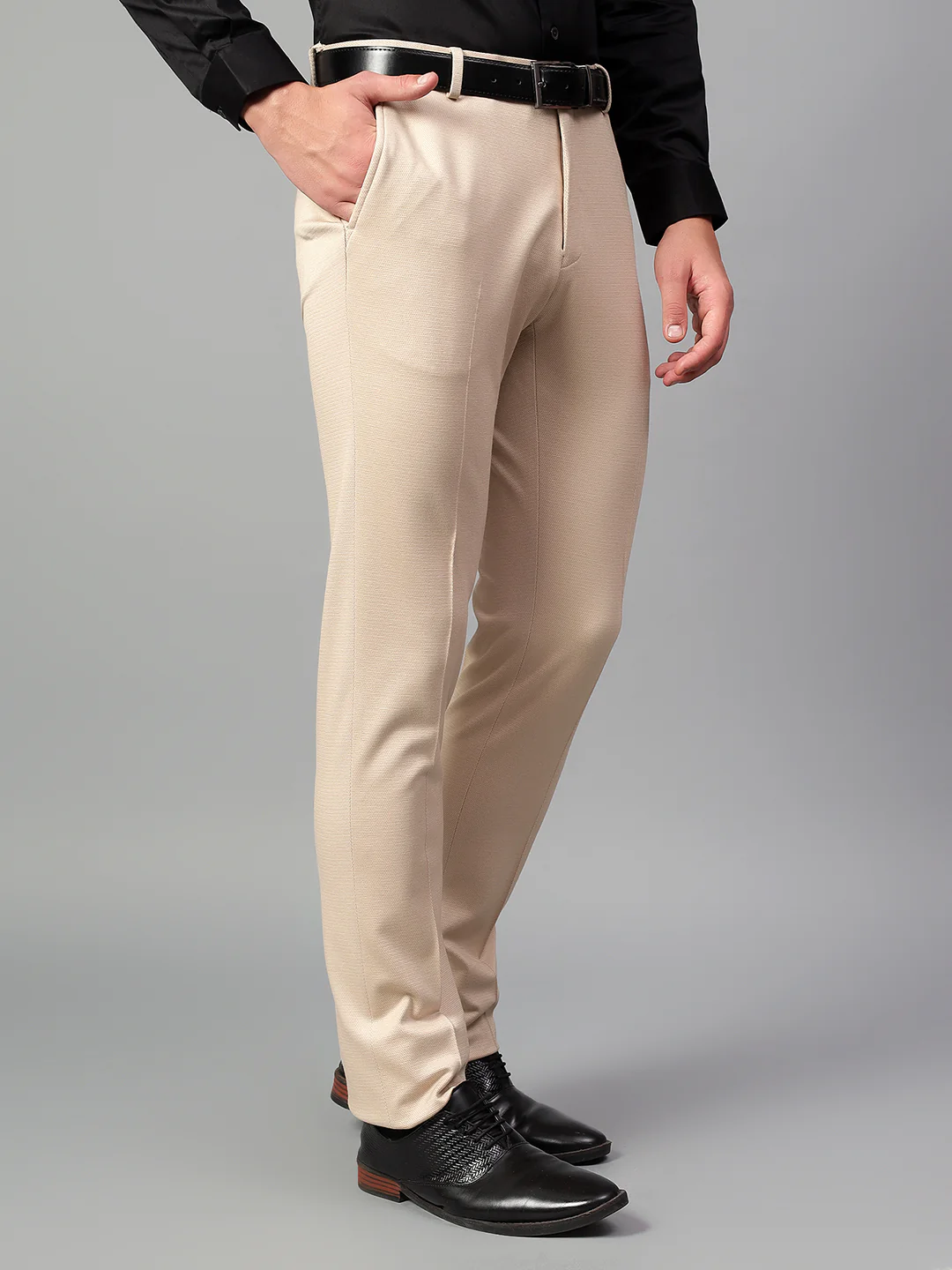 Formal Trouser for Men | Breathable & Soft with Color Fastness Regular Fit Terry Rayon Fabric Self Design Pattern Hook & Eye Closure - Image 5
