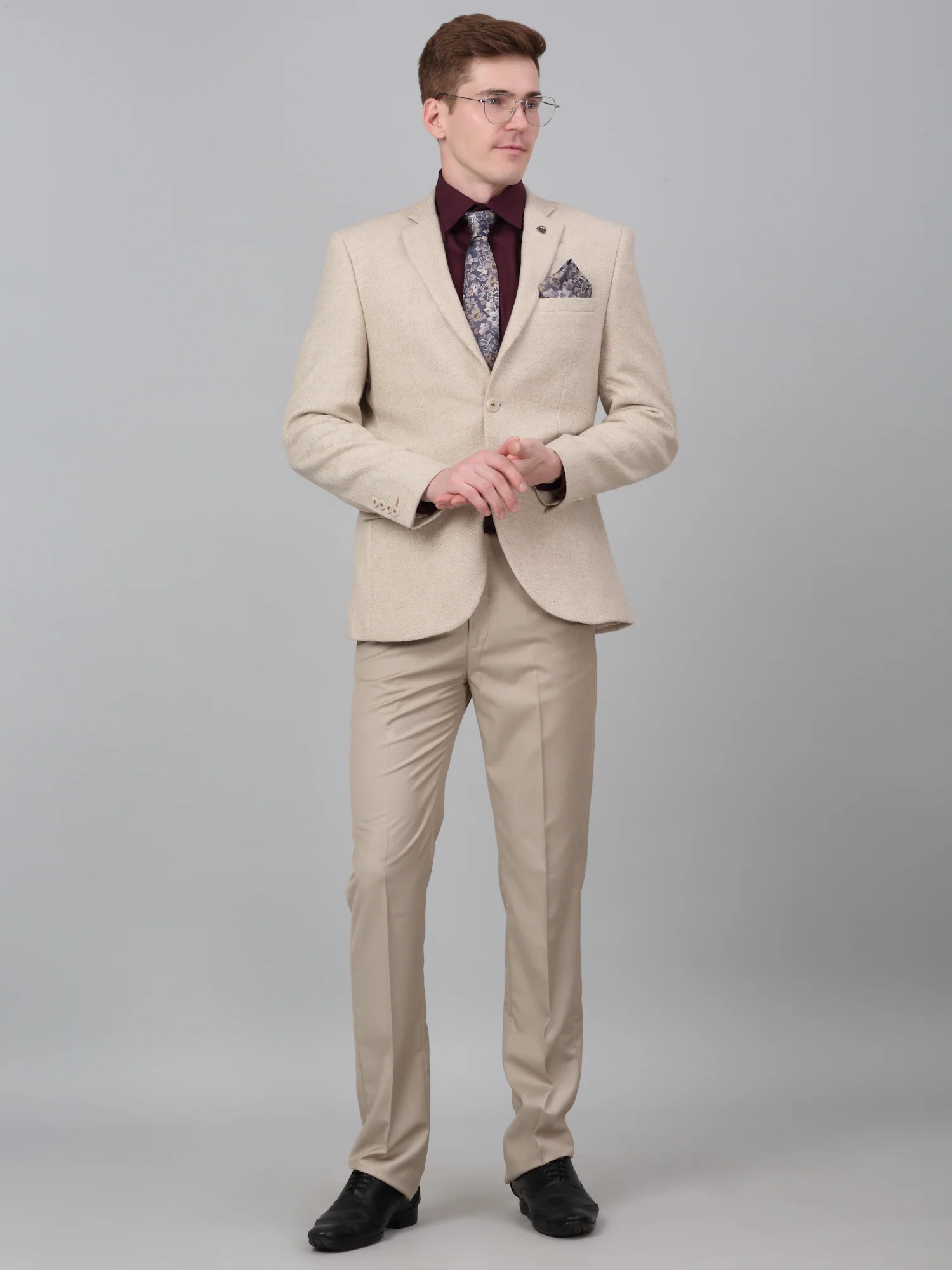Men’s Fawn Self Design Notch Lapel Casual Blazer | Cantabil - Image 2