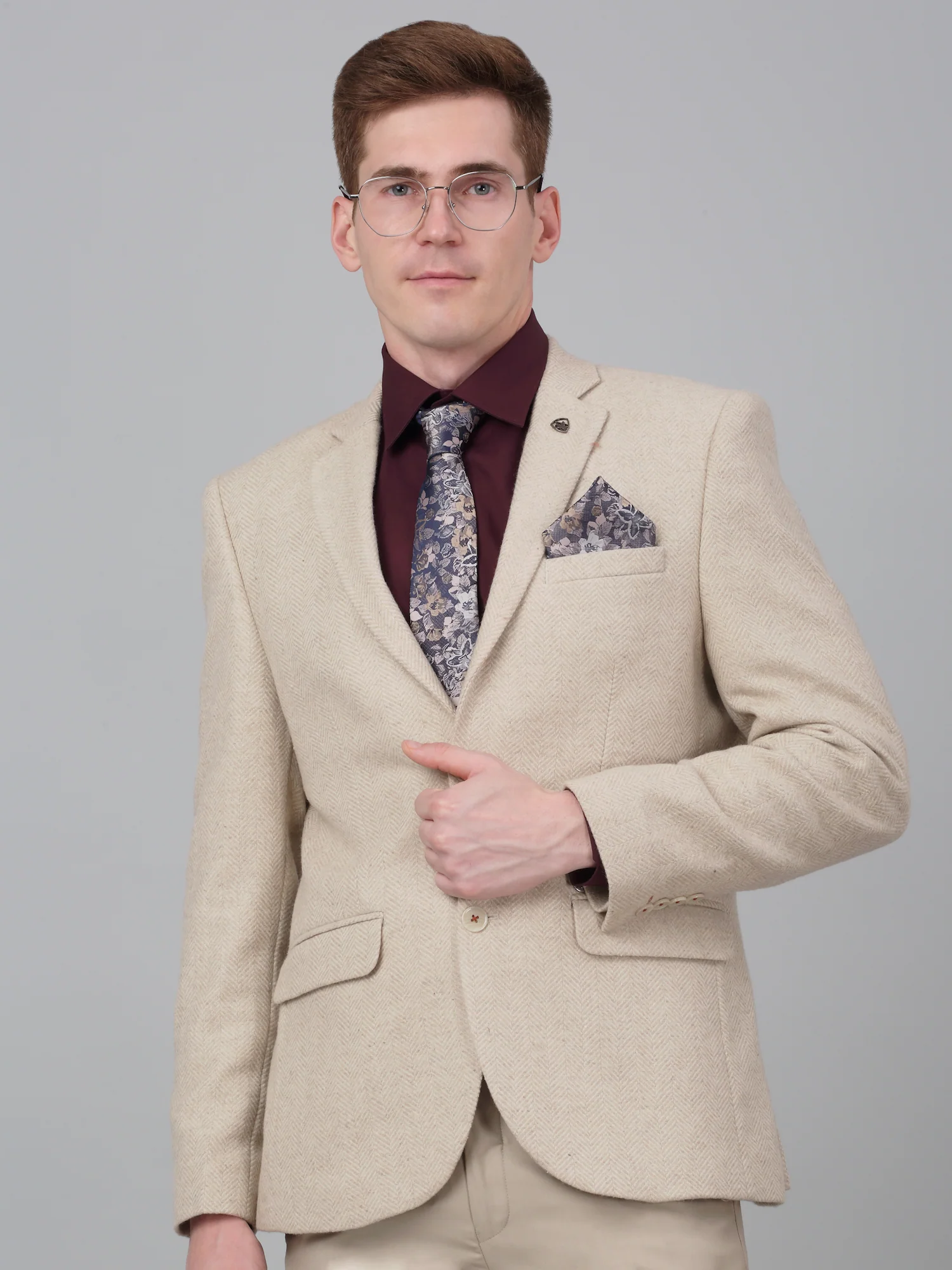 Men’s Fawn Self Design Notch Lapel Casual Blazer | Cantabil - Image 3