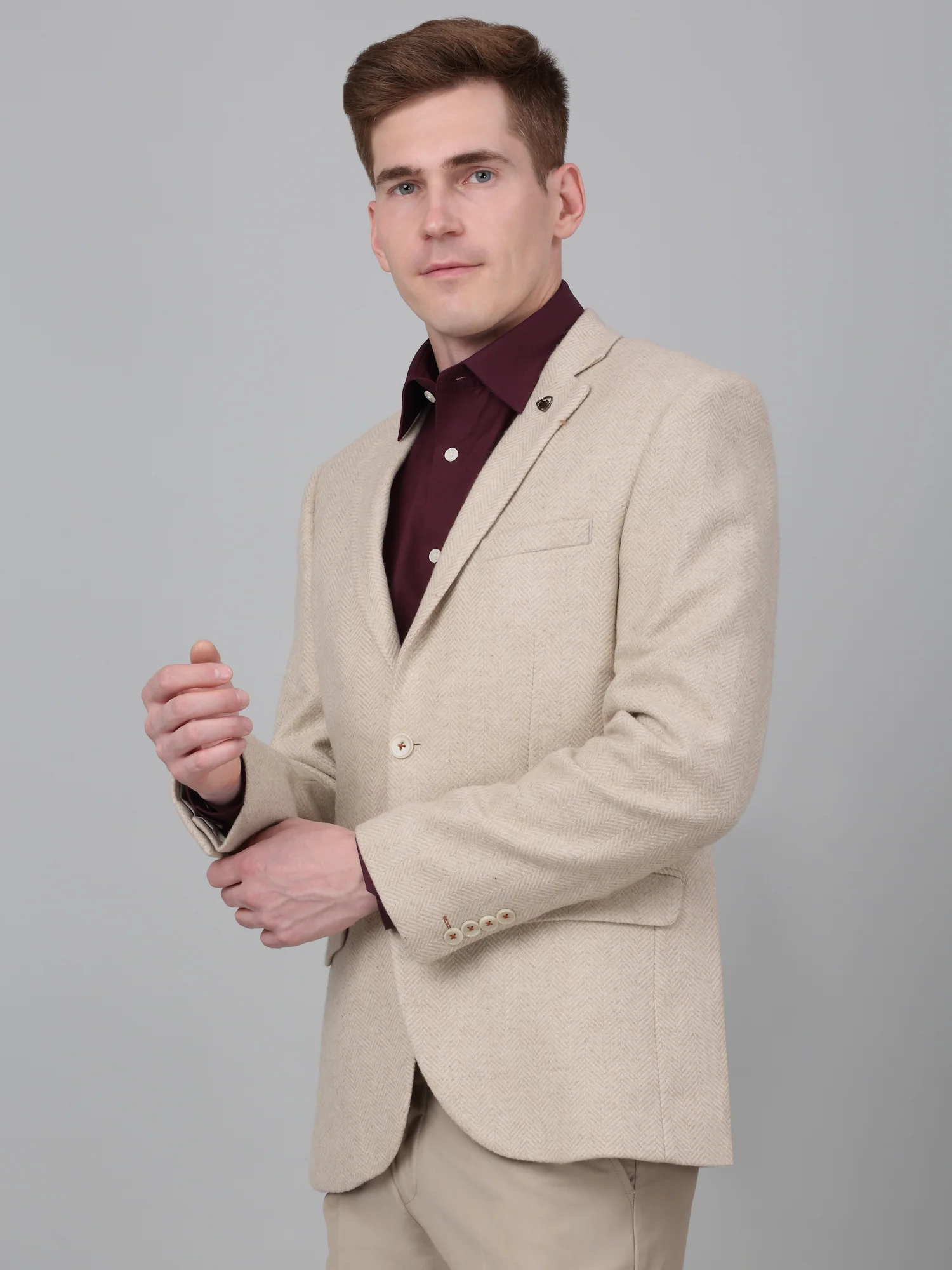 Men’s Fawn Self Design Notch Lapel Casual Blazer | Cantabil - Image 4