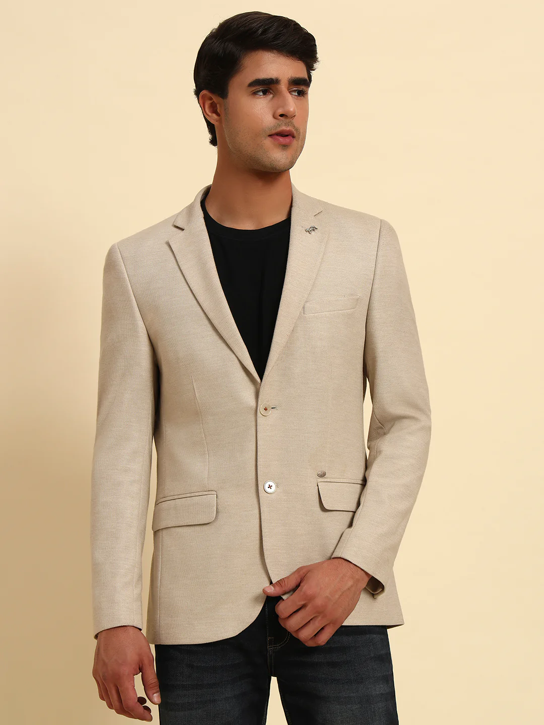 Blazer for Men | Premium Casual Blazer Slim Fit Notched Collar Terry Rayon Fabric Self Design Pattern - Image 4