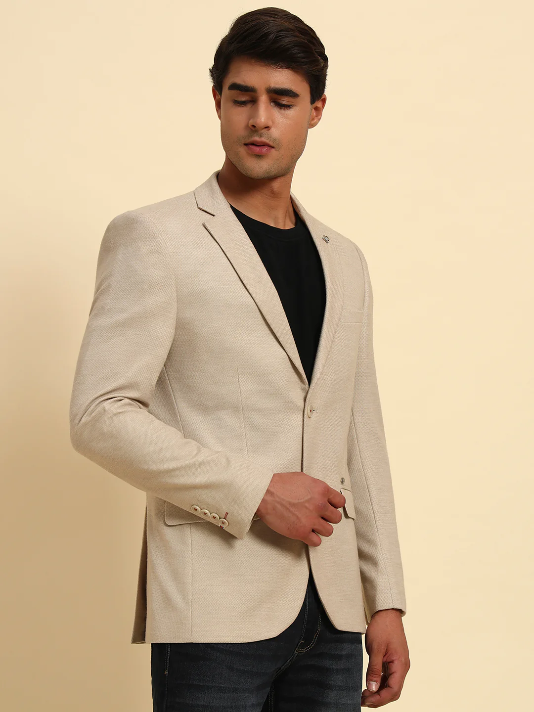 Blazer for Men | Premium Casual Blazer Slim Fit Notched Collar Terry Rayon Fabric Self Design Pattern - Image 5