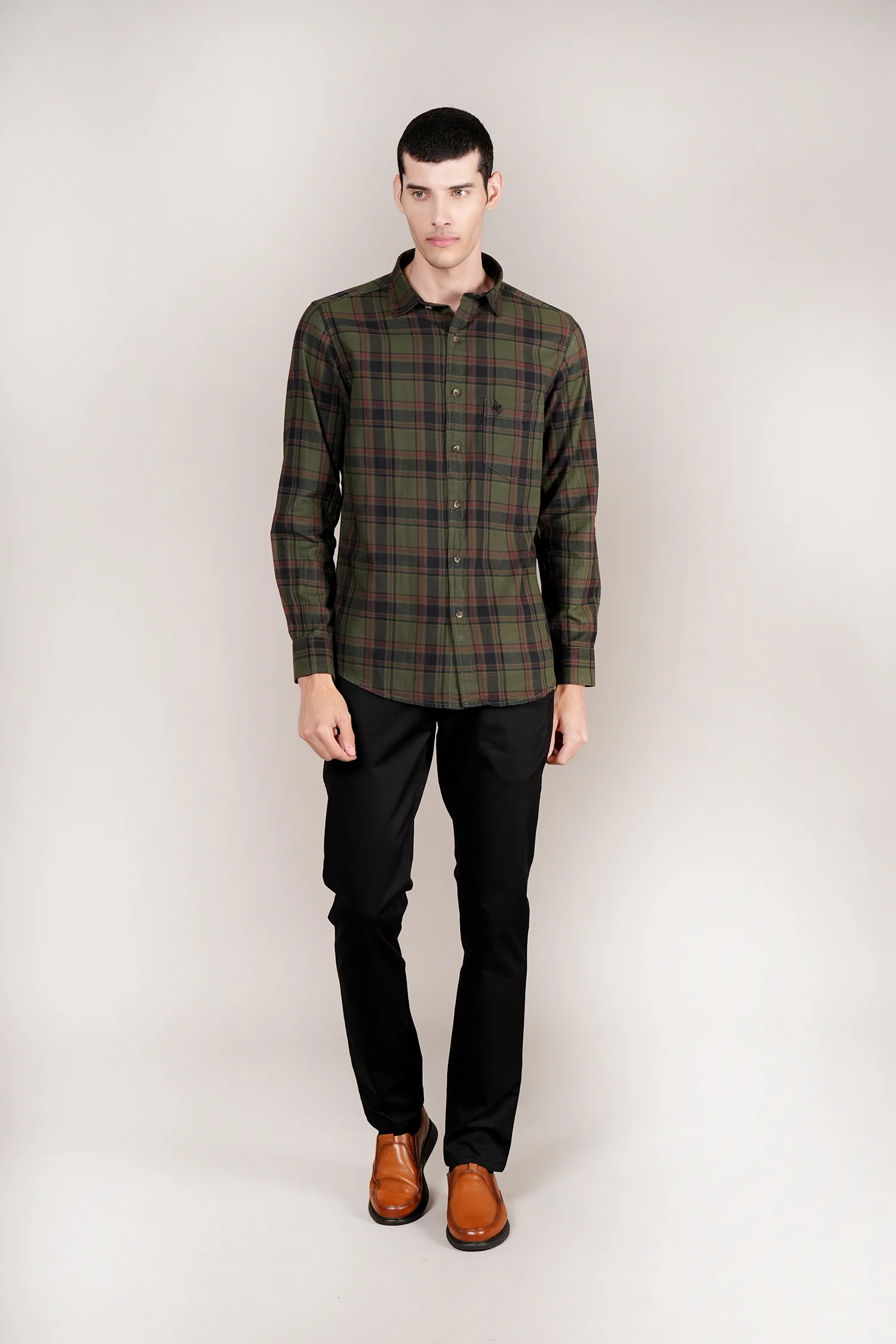 Casual Shirt for Men | Breathable & Soft with Color Fastness Regular Fit Spread Collar Neck Cotton Fabric Checkered Pattern - Image 2