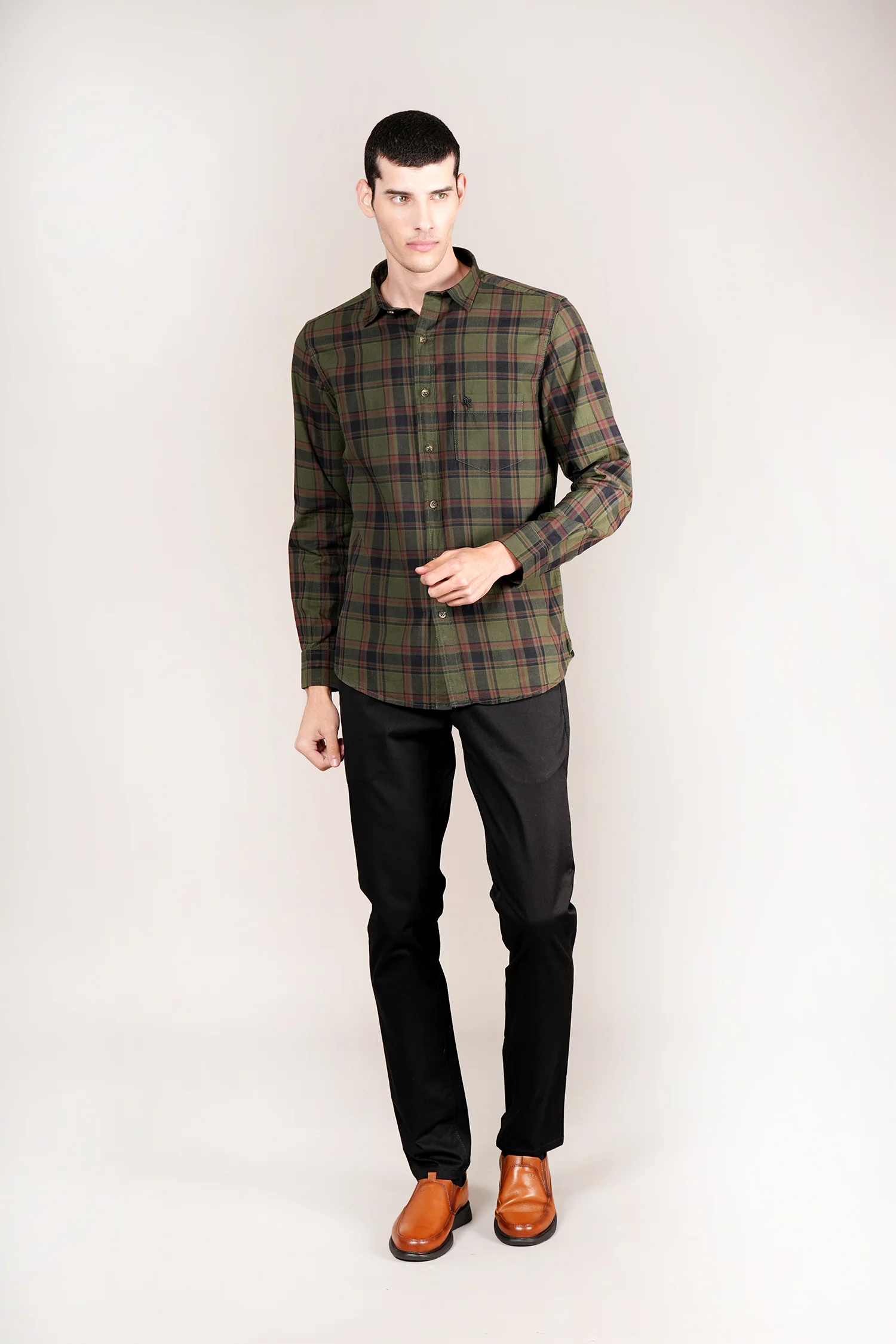 Casual Shirt for Men | Breathable & Soft with Color Fastness Regular Fit Spread Collar Neck Cotton Fabric Checkered Pattern - Image 3