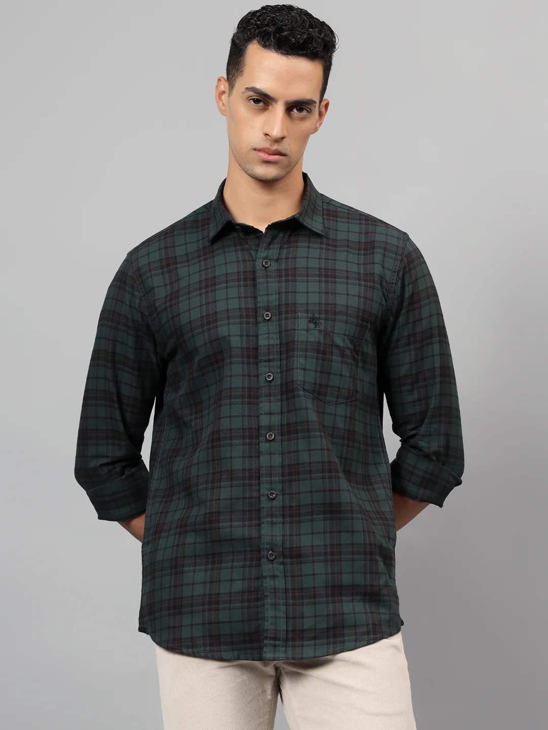 Casual Shirt for Men | Breathable & Soft with Color Fastness Regular Fit Spread Collar Neck Cotton Fabric Checkered Pattern - Image 3