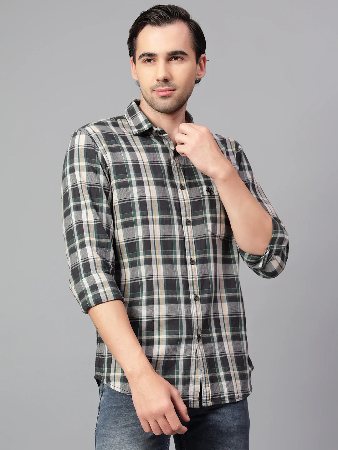 Casual Shirt for Men | Breathable & Soft with Color Fastness Regular Fit Spread Collar Neck Cotton Fabric Checkered Pattern - Image 3