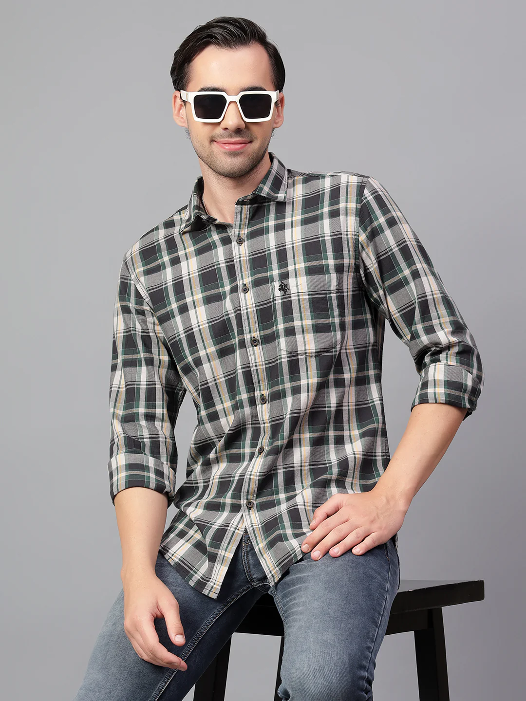 Casual Shirt for Men | Breathable & Soft with Color Fastness Regular Fit Spread Collar Neck Cotton Fabric Checkered Pattern - Image 4