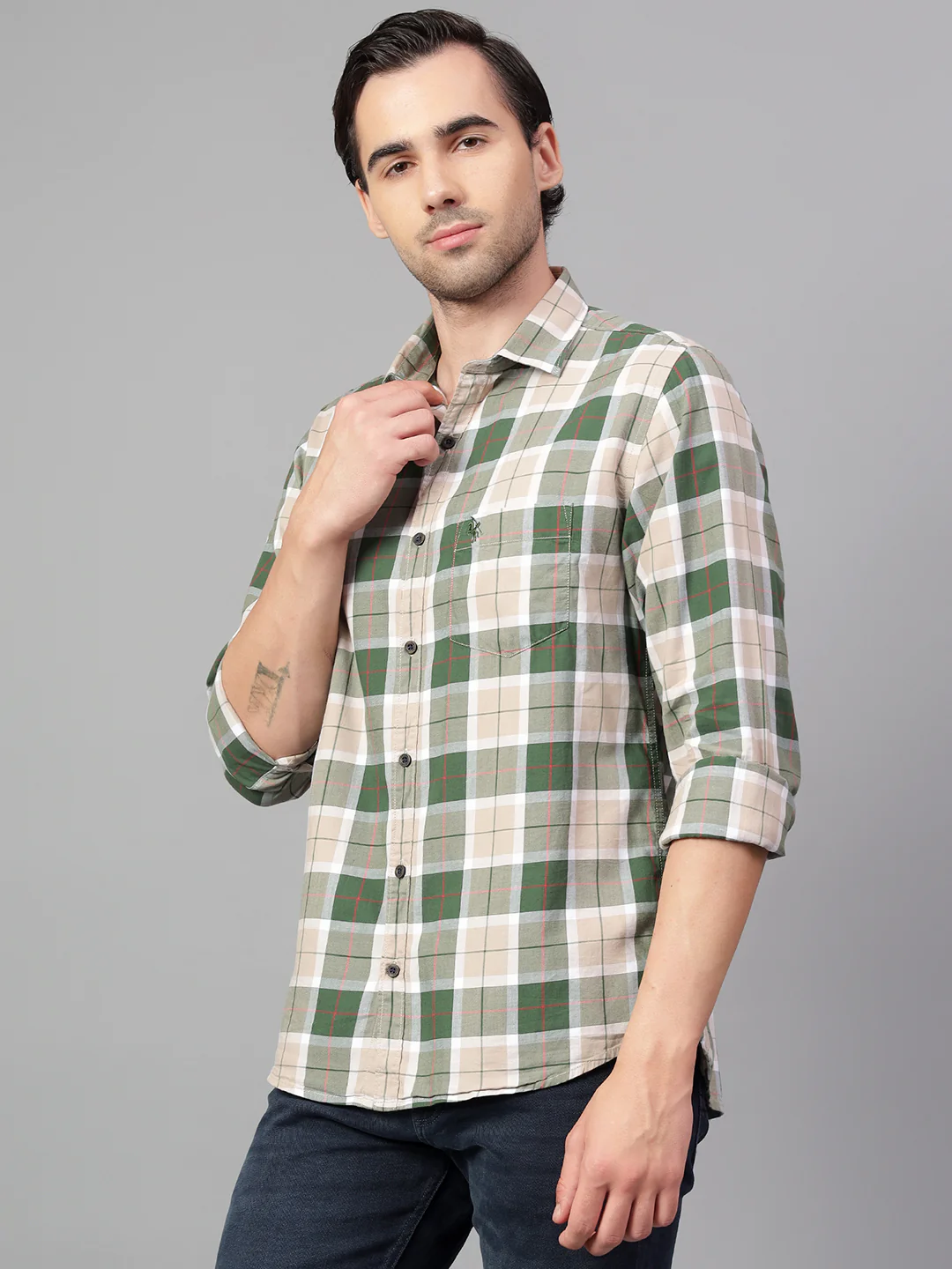 Casual Shirt for Men | Breathable & Soft with Color Fastness Regular Fit Spread Collar Neck Cotton Fabric Checkered Pattern - Image 4