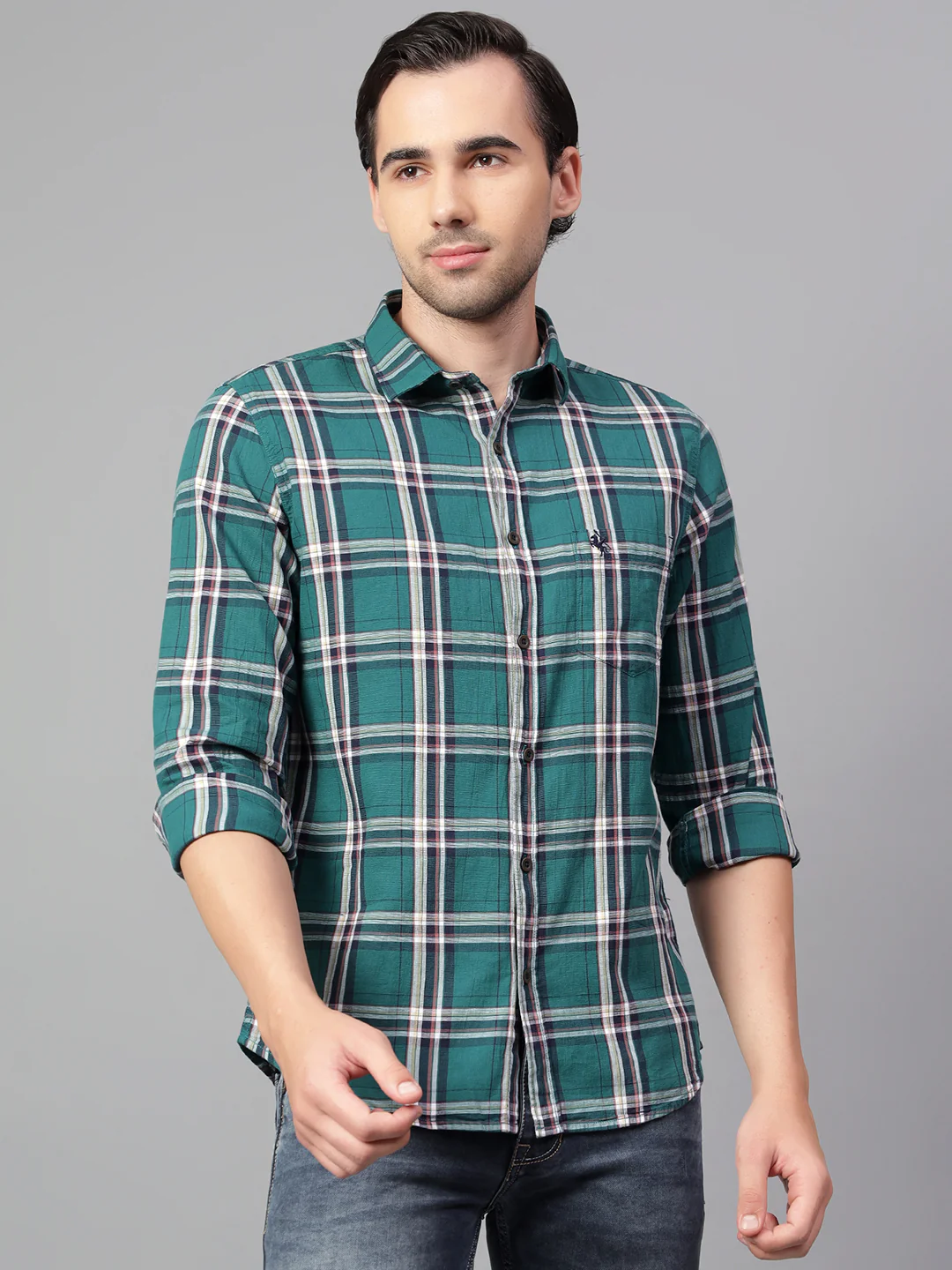 Casual Shirt for Men | Breathable & Soft with Color Fastness Regular Fit Spread Collar Neck Cotton Fabric Checkered Pattern - Image 2