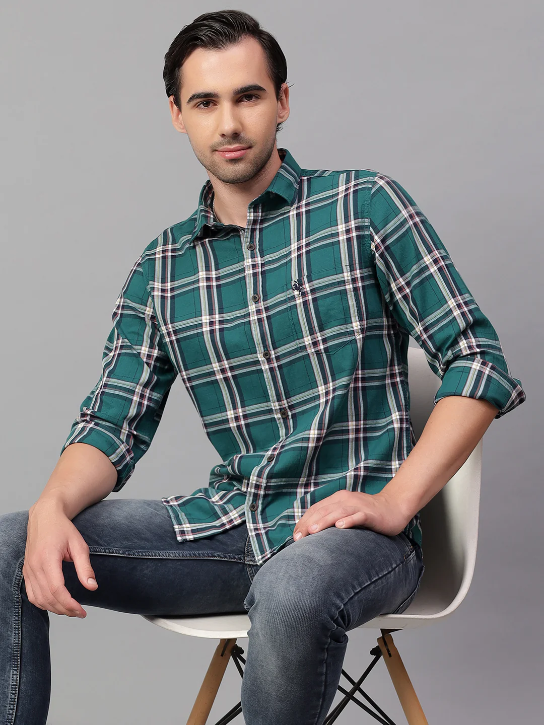 Casual Shirt for Men | Breathable & Soft with Color Fastness Regular Fit Spread Collar Neck Cotton Fabric Checkered Pattern - Image 4