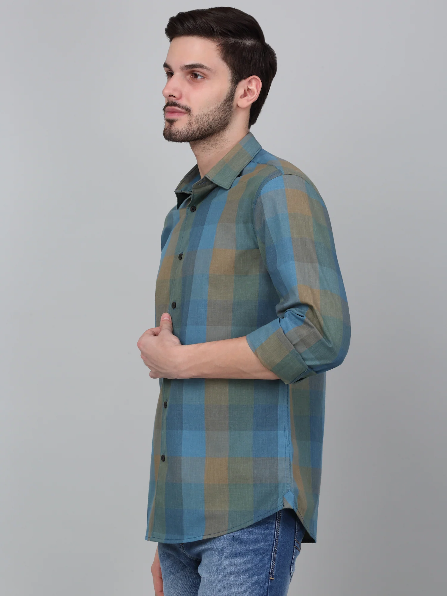 Casual Shirt for Men | Breathable & Soft with Color Fastness Regular Fit Spread Collar Neck Cotton Blend Fabric Checkered Pattern - Image 3