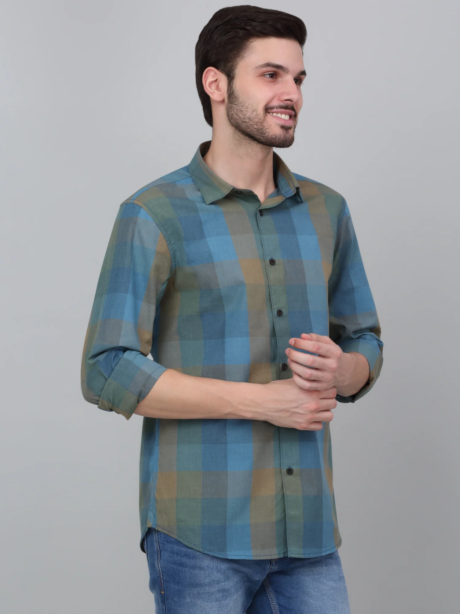 Casual Shirt for Men | Breathable & Soft with Color Fastness Regular Fit Spread Collar Neck Cotton Blend Fabric Checkered Pattern - Image 4