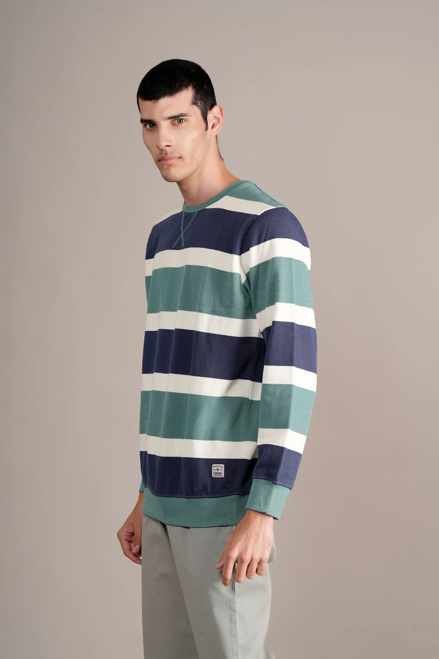 T-Shirt for Men | Breathable & Soft with Color Fastness Regular Fit Round Neck Poly Cotton Fabric Striped Pattern - Image 3