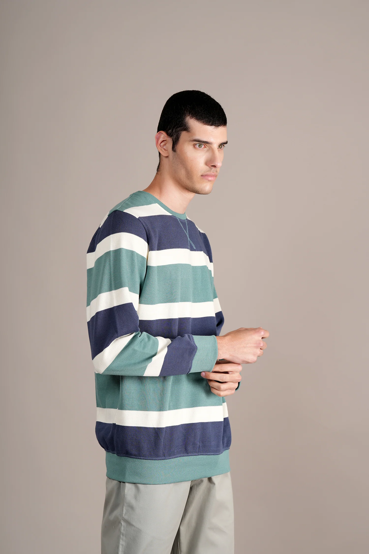 T-Shirt for Men | Breathable & Soft with Color Fastness Regular Fit Round Neck Poly Cotton Fabric Striped Pattern - Image 4