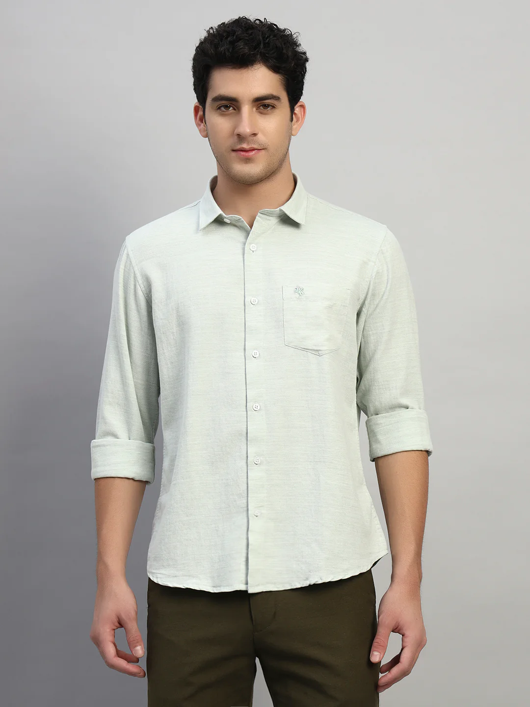 Casual Shirt for Men | Breathable & Soft with Color Fastness Regular Fit Spread Collar Neck Cotton Blend Fabric Self Design Pattern - Image 3