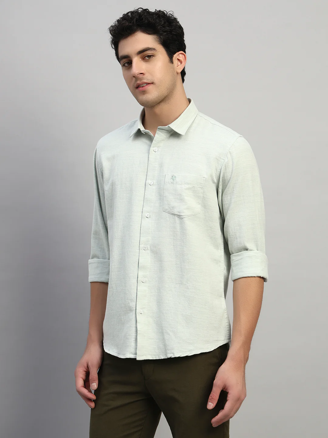 Casual Shirt for Men | Breathable & Soft with Color Fastness Regular Fit Spread Collar Neck Cotton Blend Fabric Self Design Pattern - Image 4