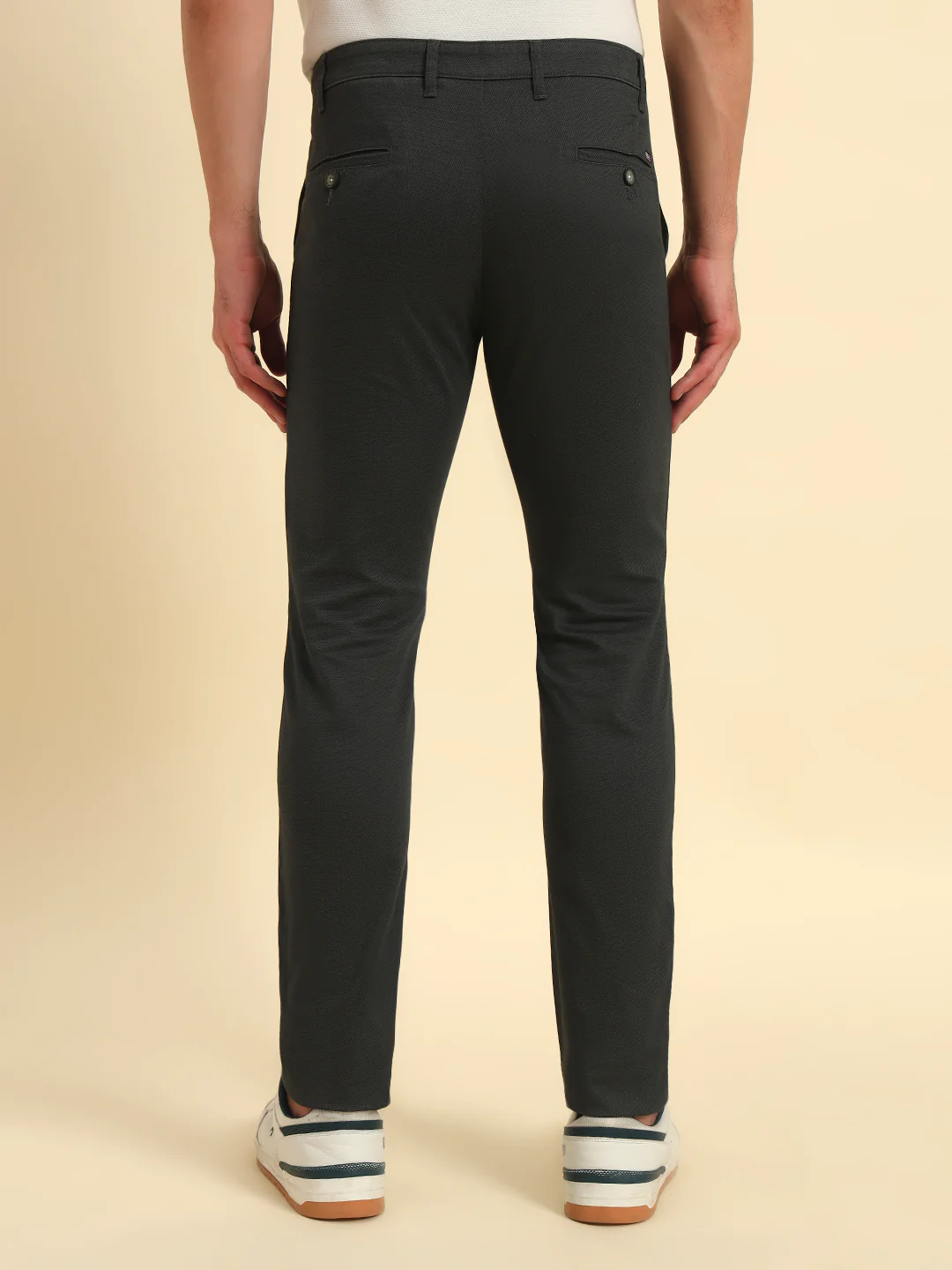 Casual Trouser for Men | Breathable & Soft with Color Fastness Regular Fit Cotton Blend Fabric Self Design Pattern Button Closure - Image 3