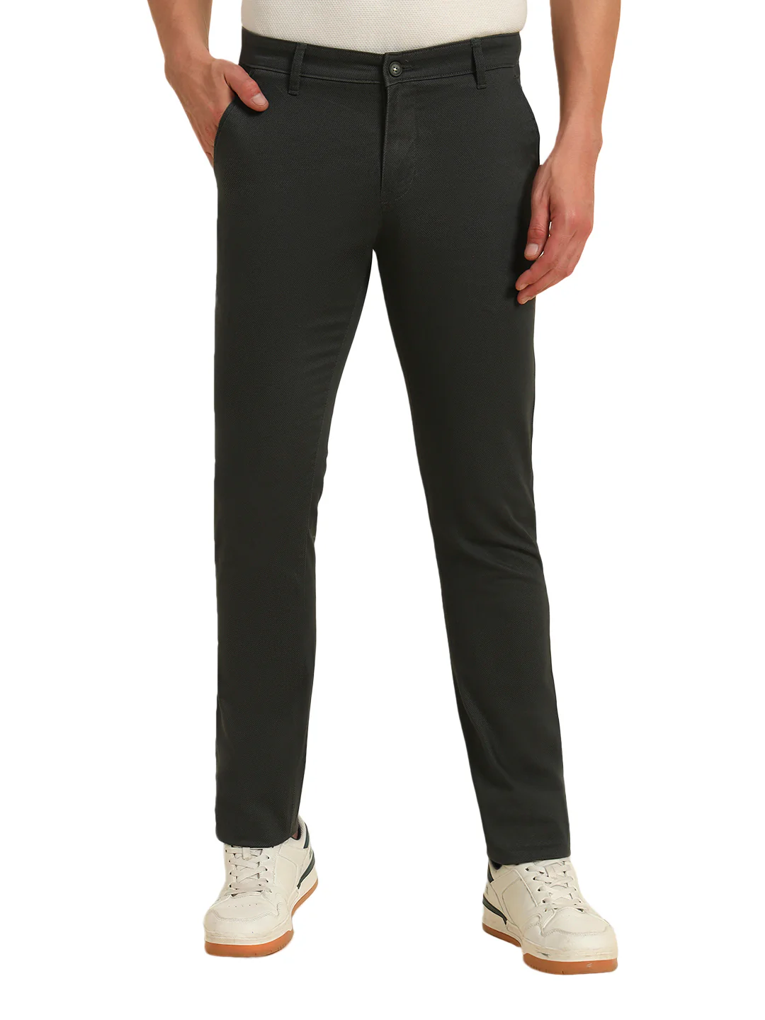 Casual Trouser for Men | Breathable & Soft with Color Fastness Regular Fit Cotton Blend Fabric Self Design Pattern Button Closure - Image 4