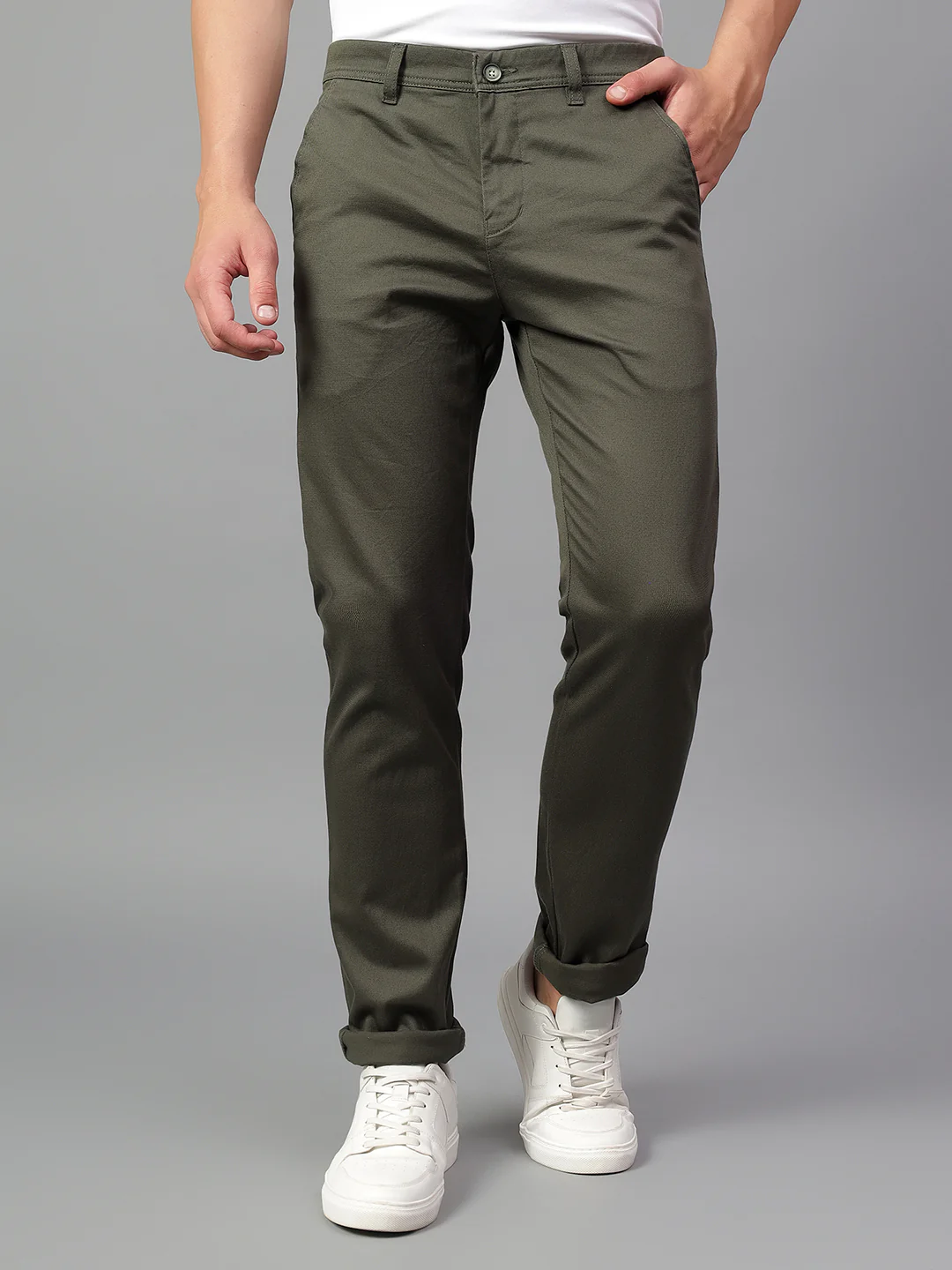 Casual Trouser for Men | Breathable & Soft with Color Fastness Regular Fit Cotton Blend Fabric Self Design Pattern Button Closure - Image 2