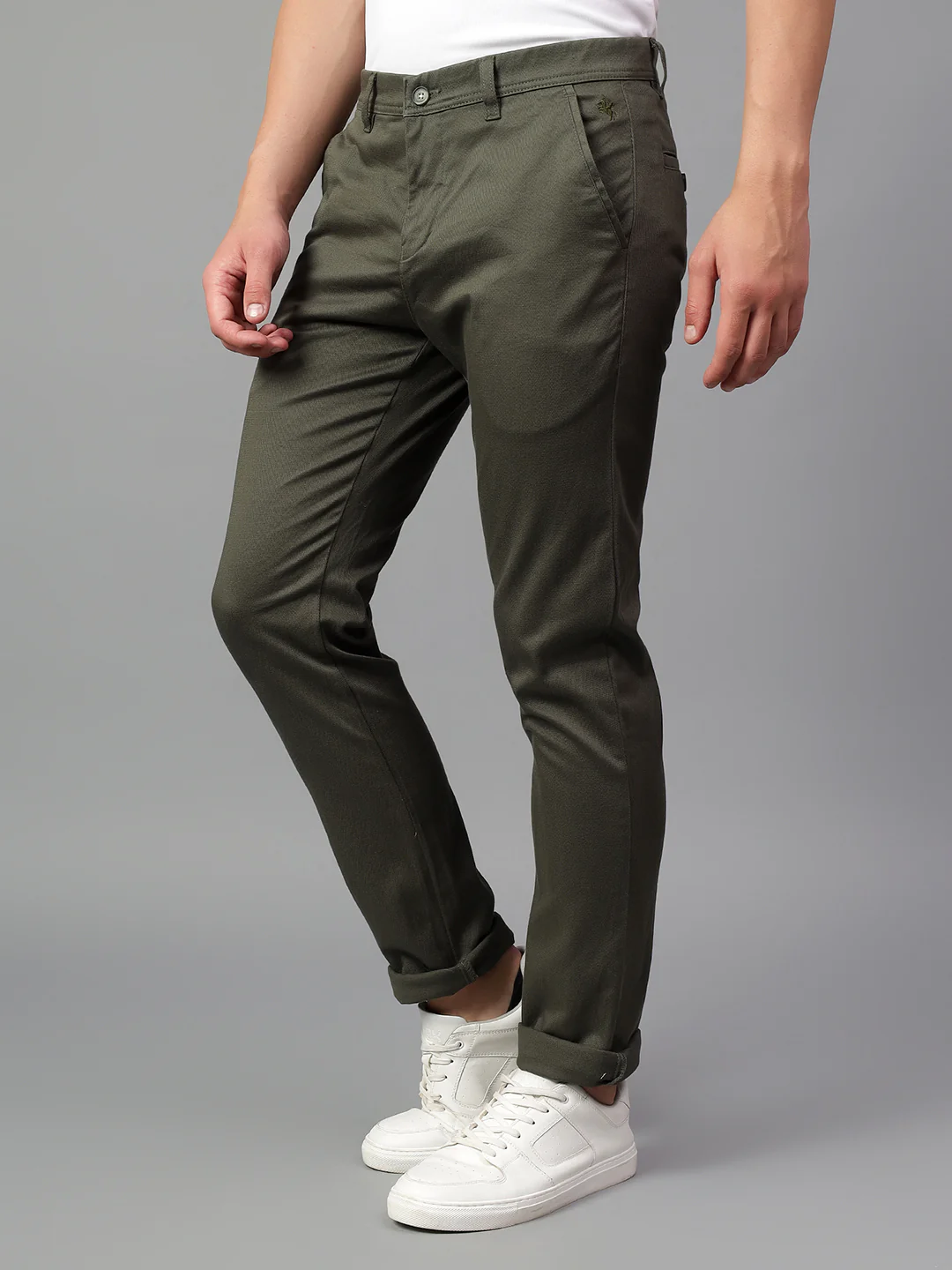 Casual Trouser for Men | Breathable & Soft with Color Fastness Regular Fit Cotton Blend Fabric Self Design Pattern Button Closure - Image 4