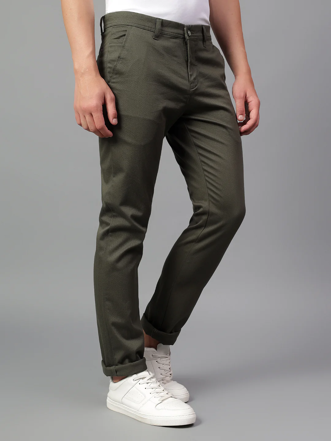 Casual Trouser for Men | Breathable & Soft with Color Fastness Regular Fit Cotton Blend Fabric Self Design Pattern Button Closure - Image 5