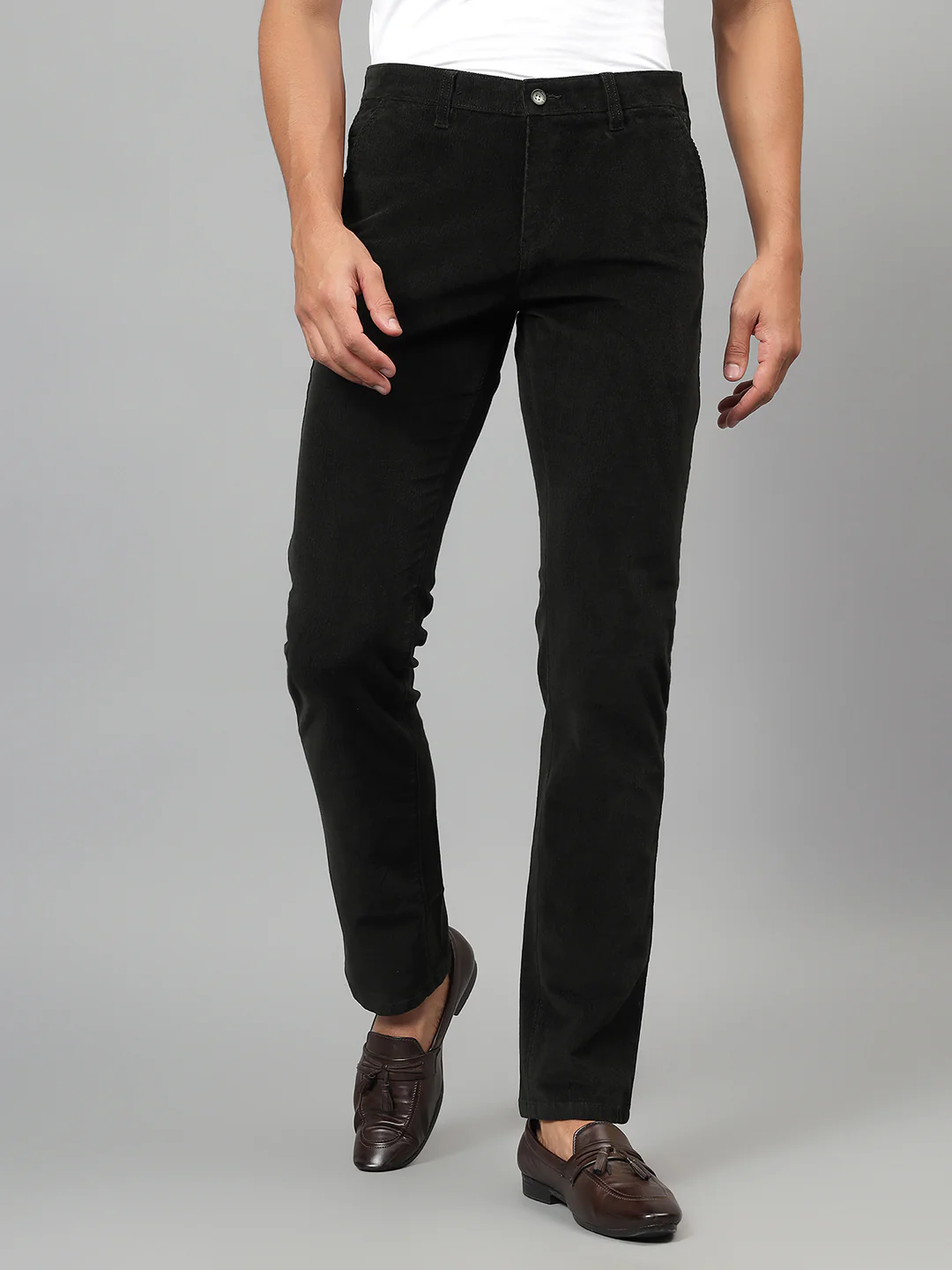 Casual Trouser for Men | Breathable & Soft with Color Fastness Regular Fit Cotton Blend Fabric Self Design Pattern Button Closure - Image 2