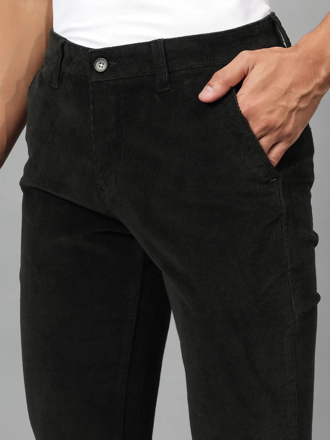Casual Trouser for Men | Breathable & Soft with Color Fastness Regular Fit Cotton Blend Fabric Self Design Pattern Button Closure - Image 6
